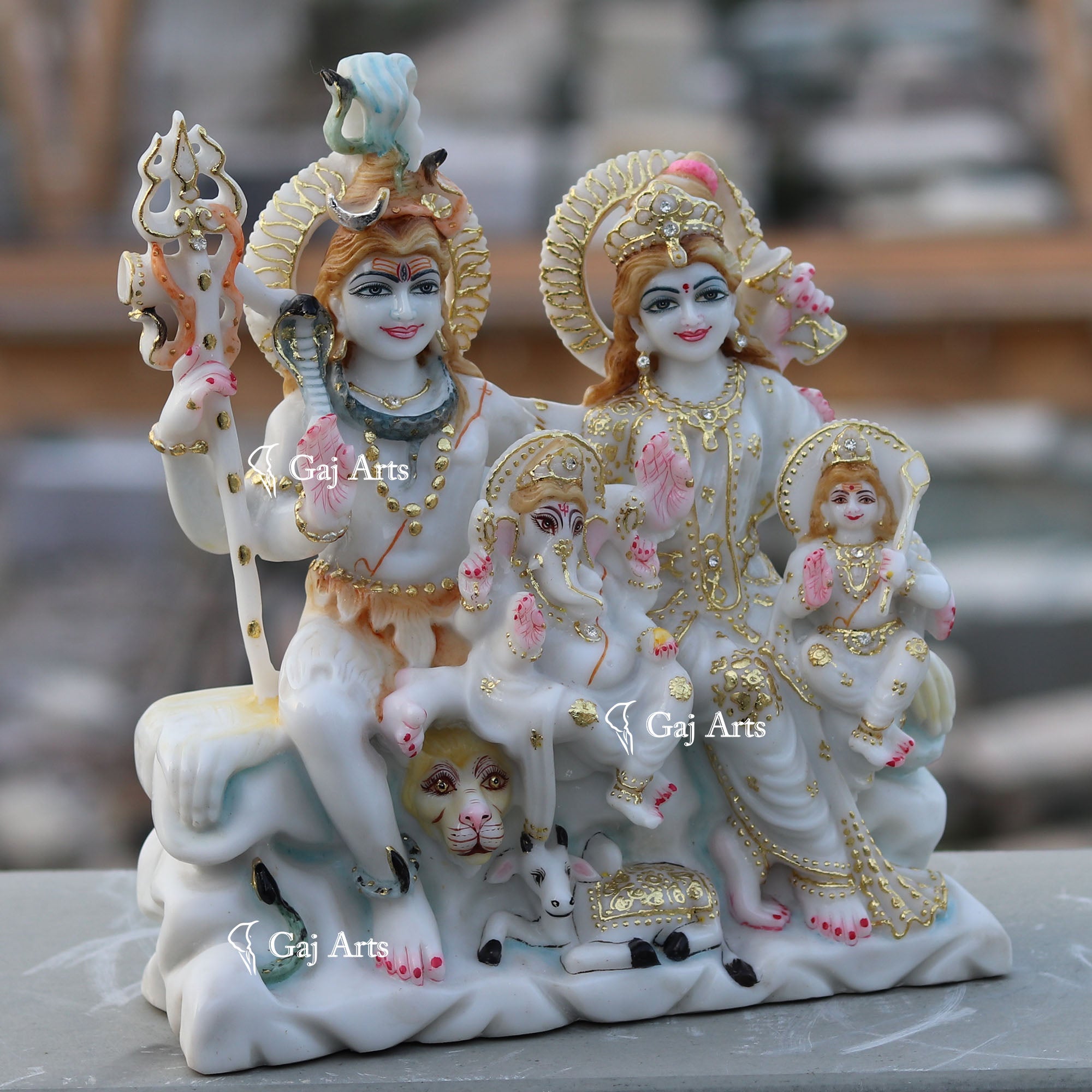White Marble Shiv Parivar Statue | 12 Inch