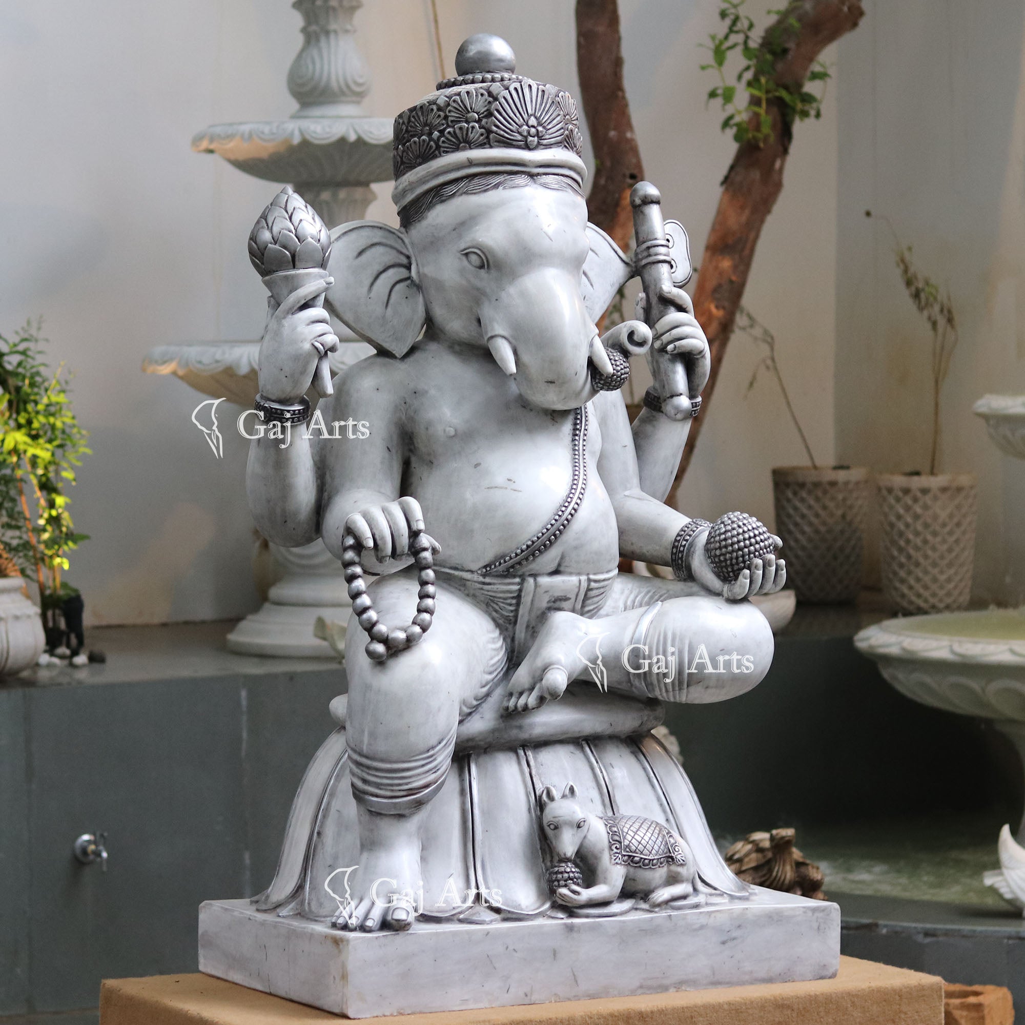 White Marble Ganesh Statue | 60 Inch