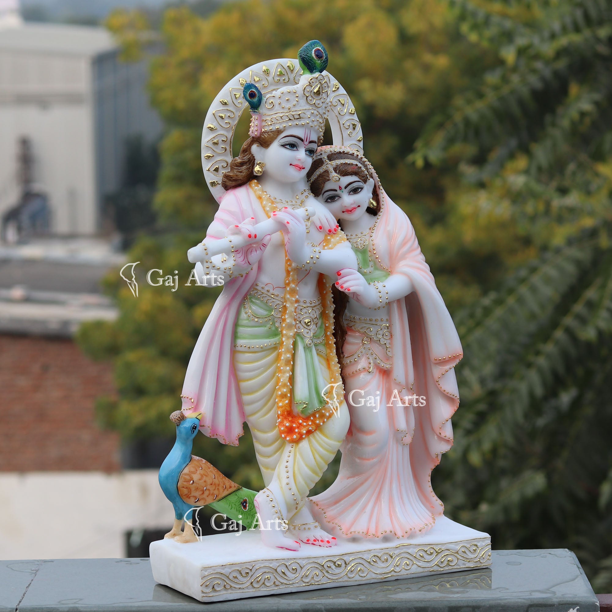 White Marble Ethiopia Radha Krishna Jodi Statue | 24 Inch