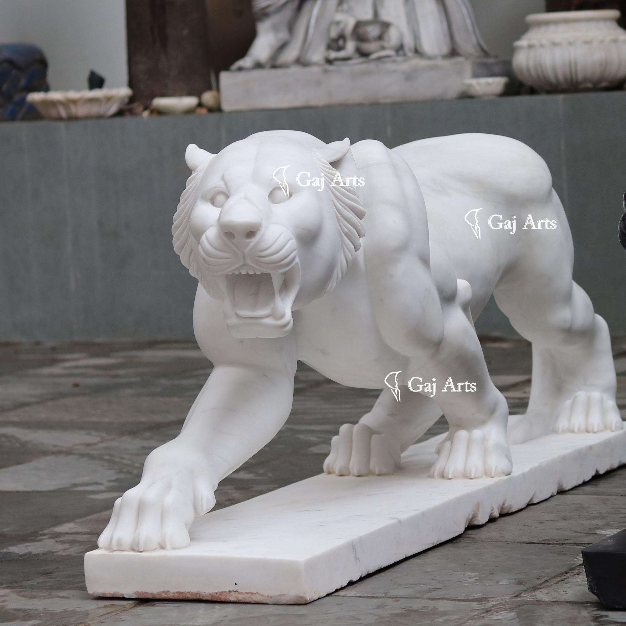 White Marble Lion Sculpture | 72 Inch