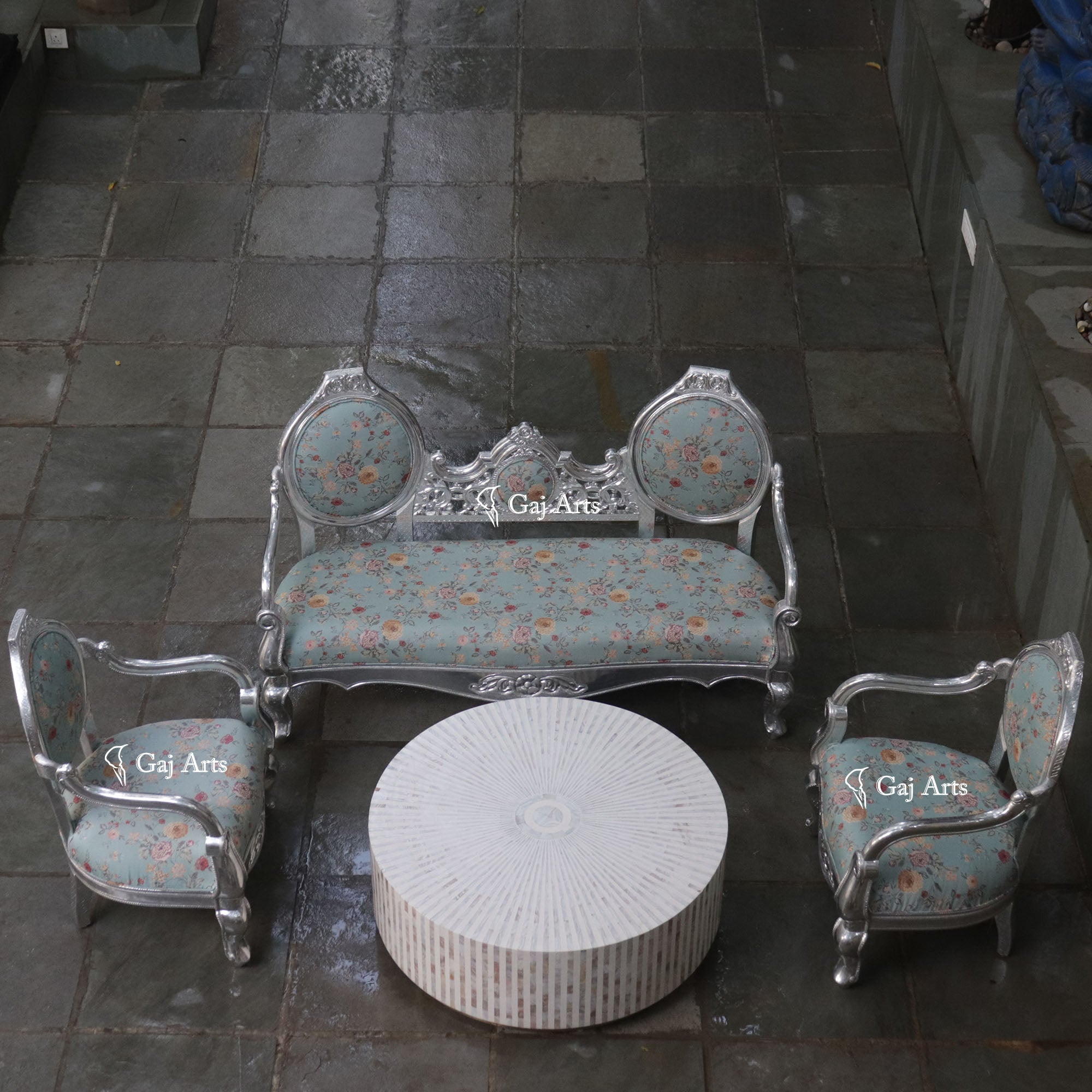 5 Seater Silver  Sofa Set