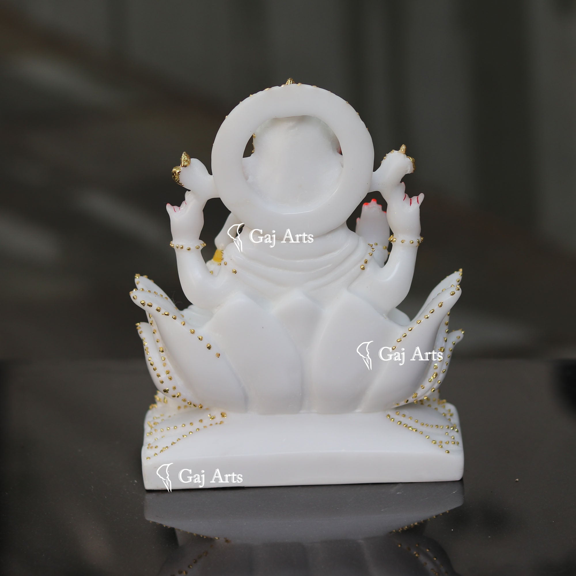 Pure White Marble Ganesh Idol | 9 Inch