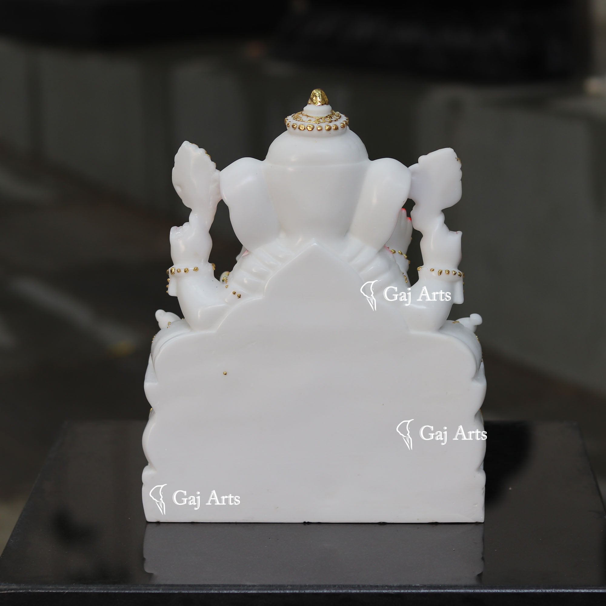 Marble Ganpati Statue on Singhasan Base | 12 Inch