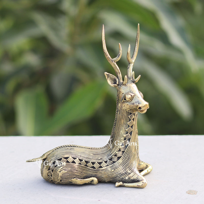 Dhokra Art Sitting Deer  4"