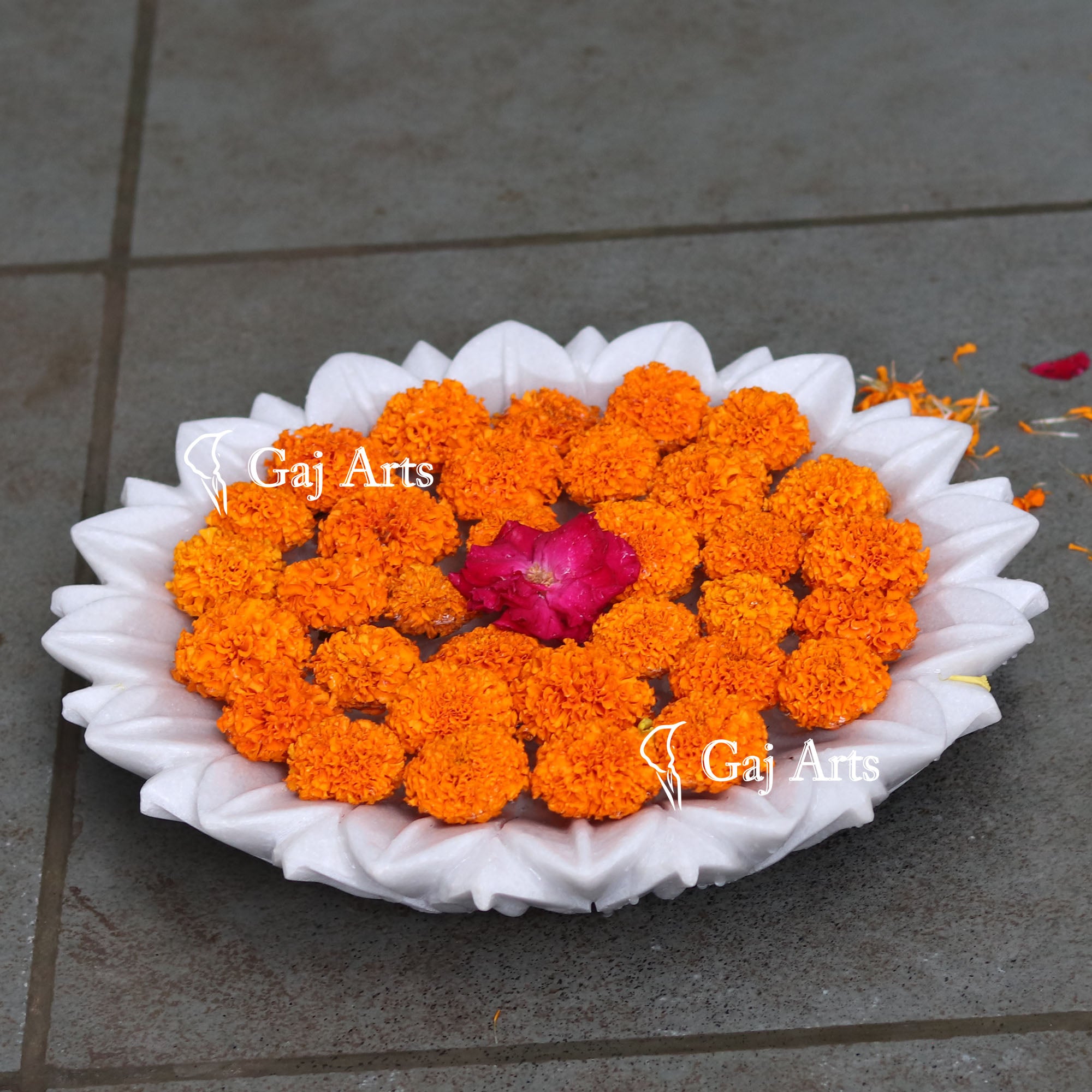 White Marble Decorative Floral Bowl | 15 Inch