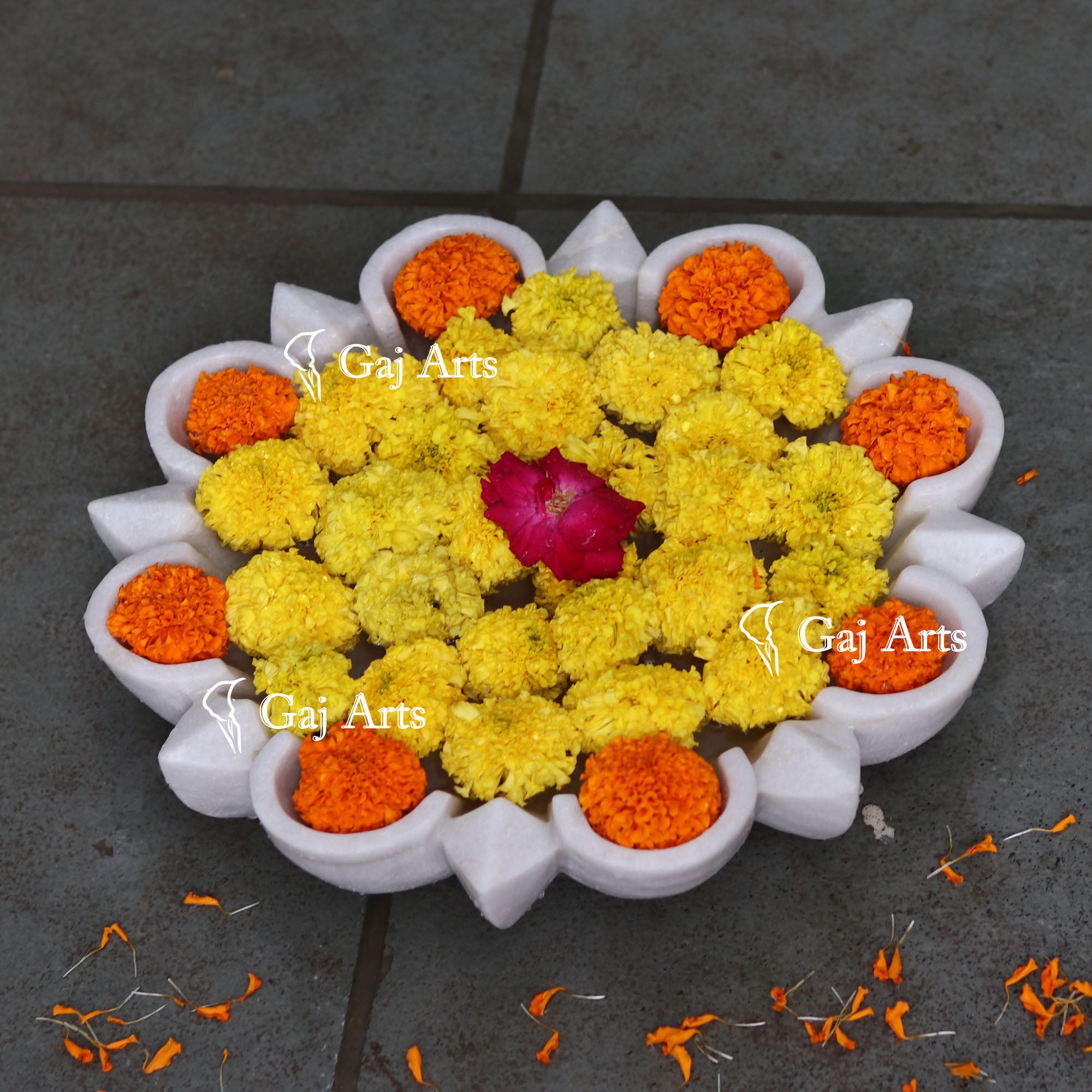 White Marble Premium Floral Bowl | 15 Inch
