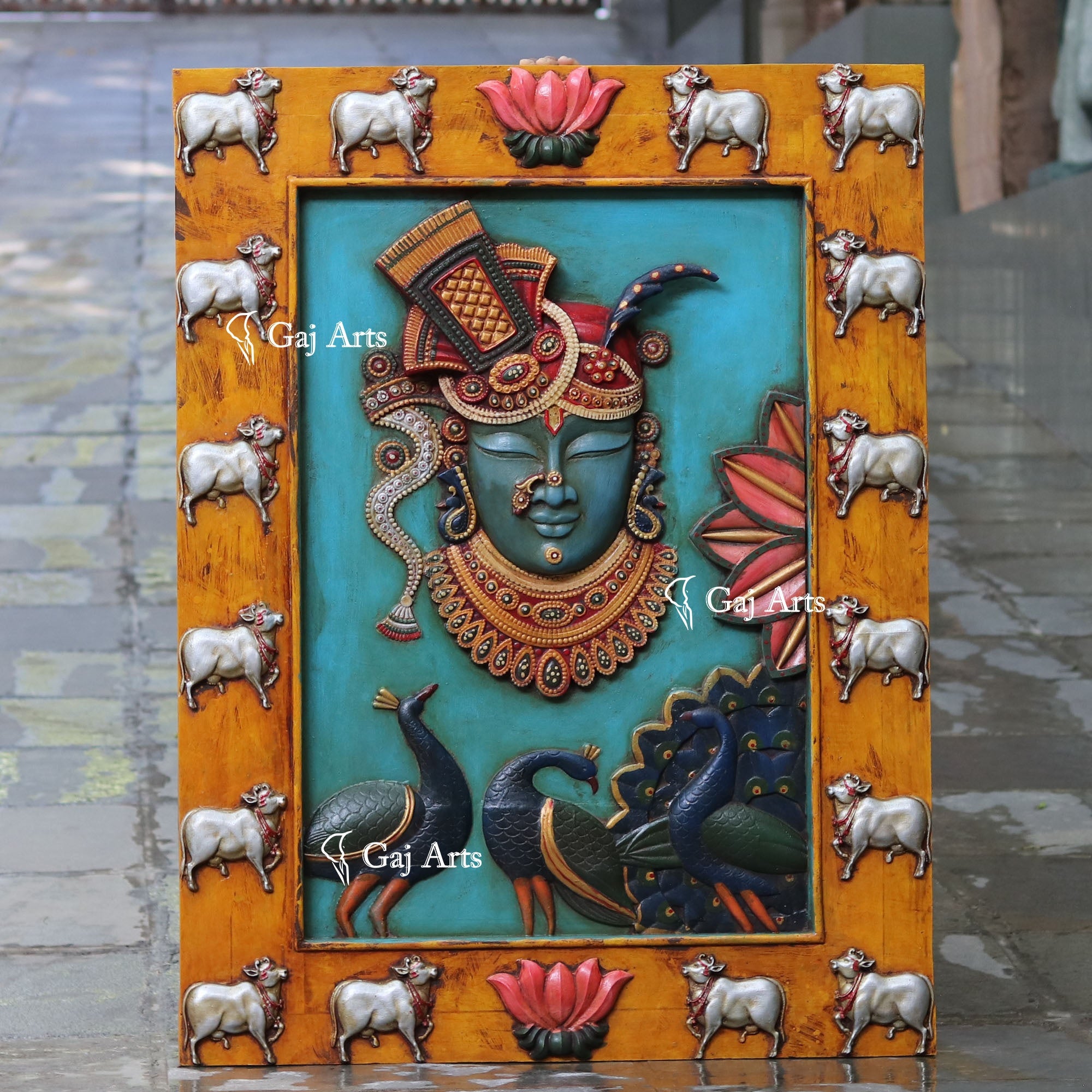Wooden Shreenath Ji Wall Panel | 48 Inch