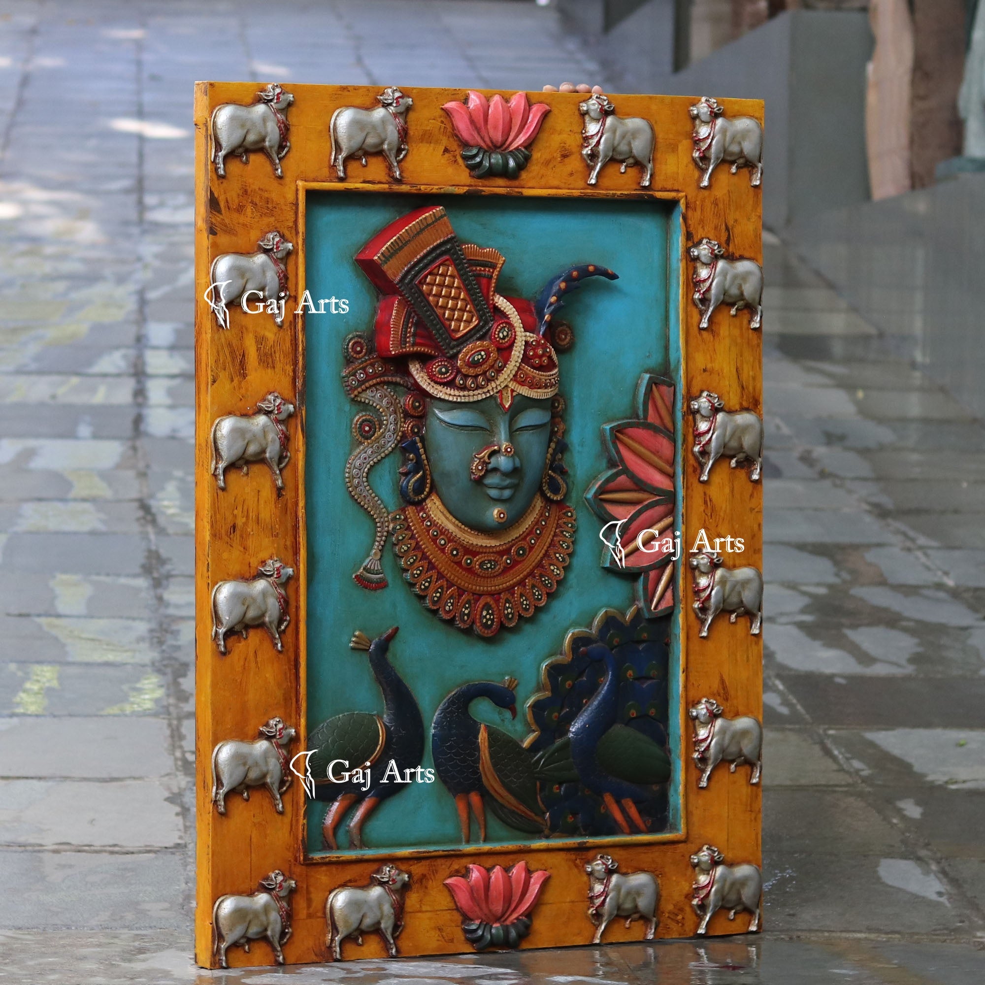 Wooden Shreenath Ji Wall Panel | 48 Inch