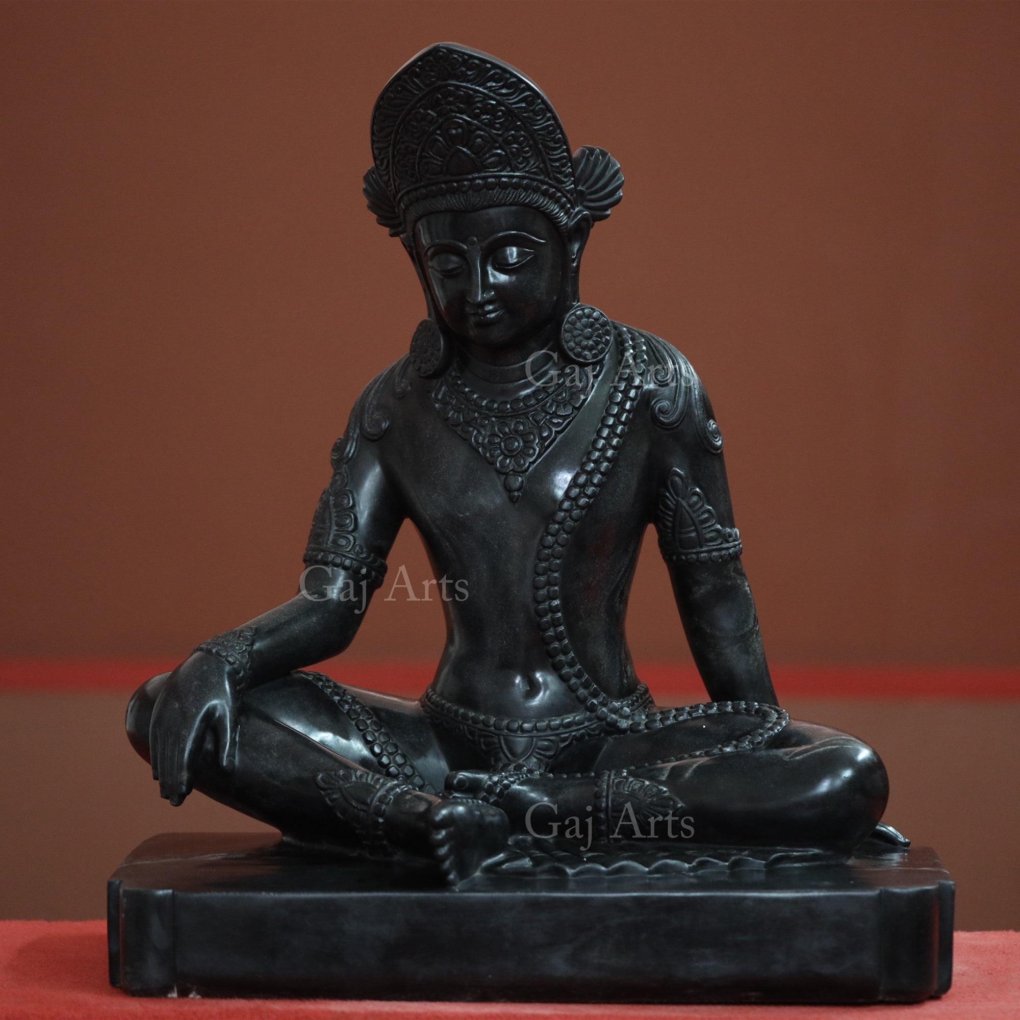 Black Marble Sitting Buddha Statue | 30 Inch
