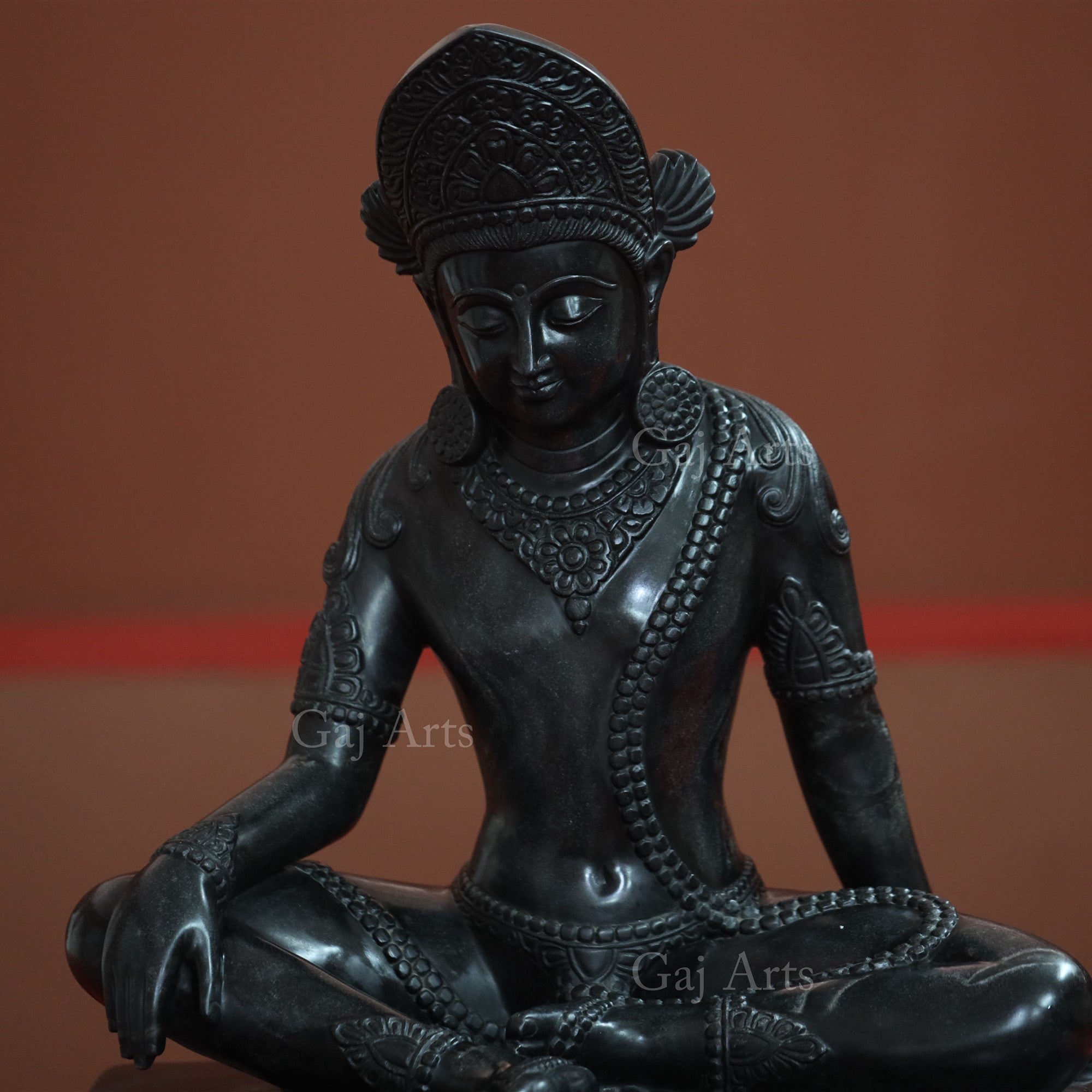 Black Marble Sitting Buddha Statue | 30 Inch