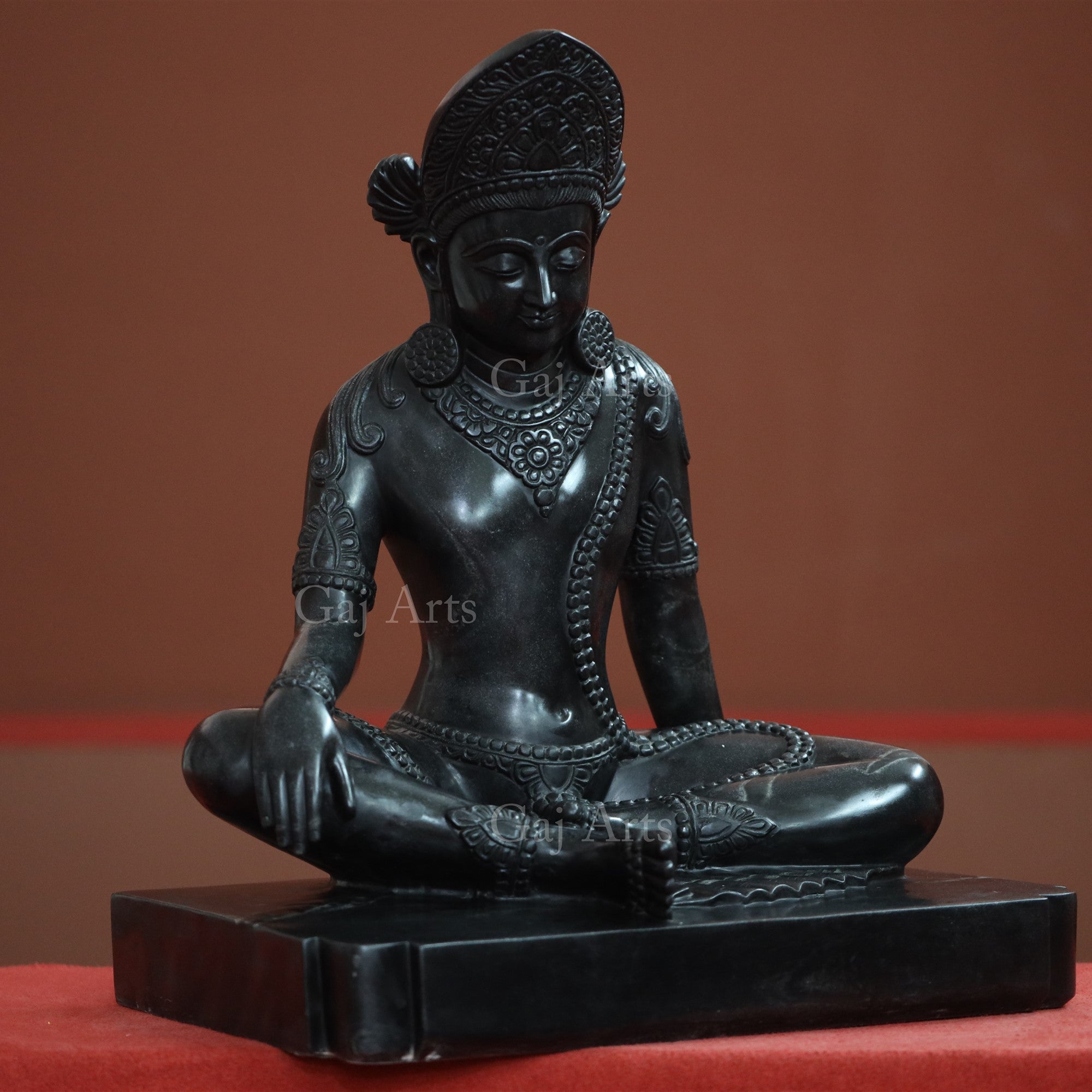 Black Marble Sitting Buddha Statue | 30 Inch
