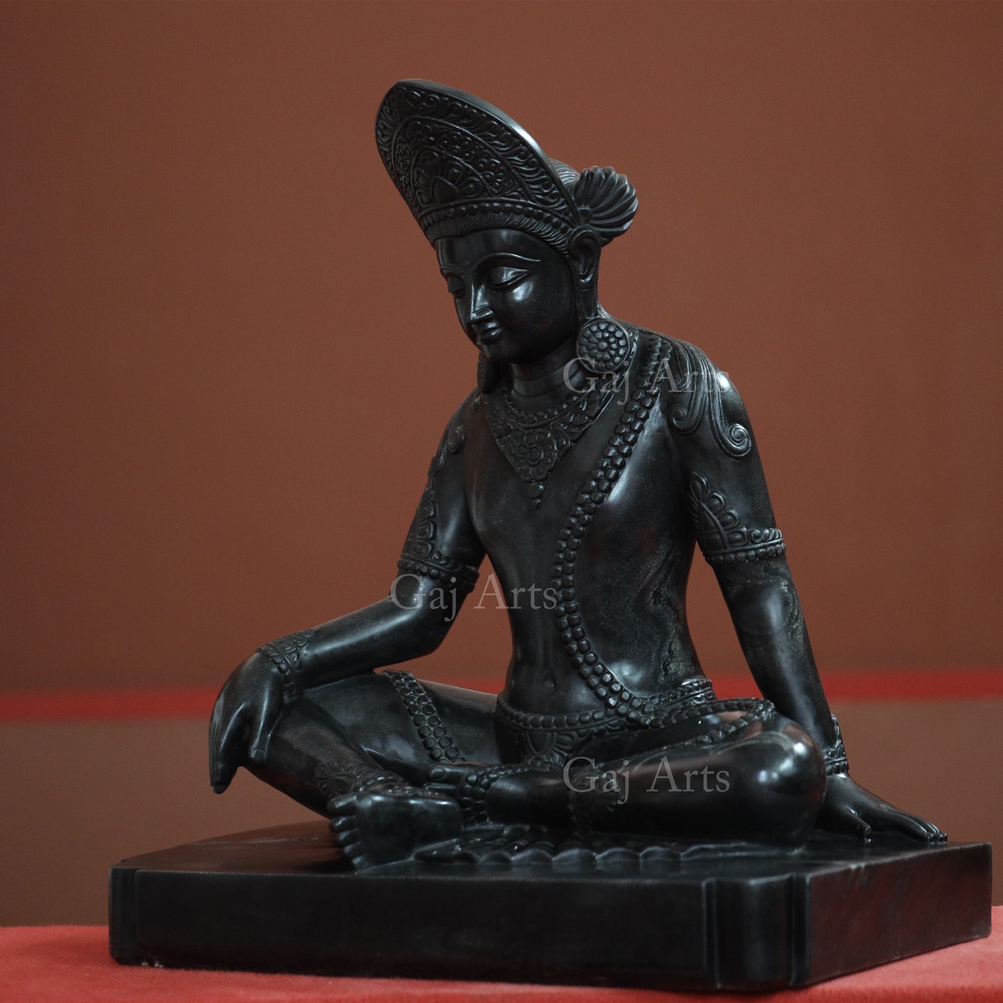 Black Marble Sitting Buddha Statue | 30 Inch