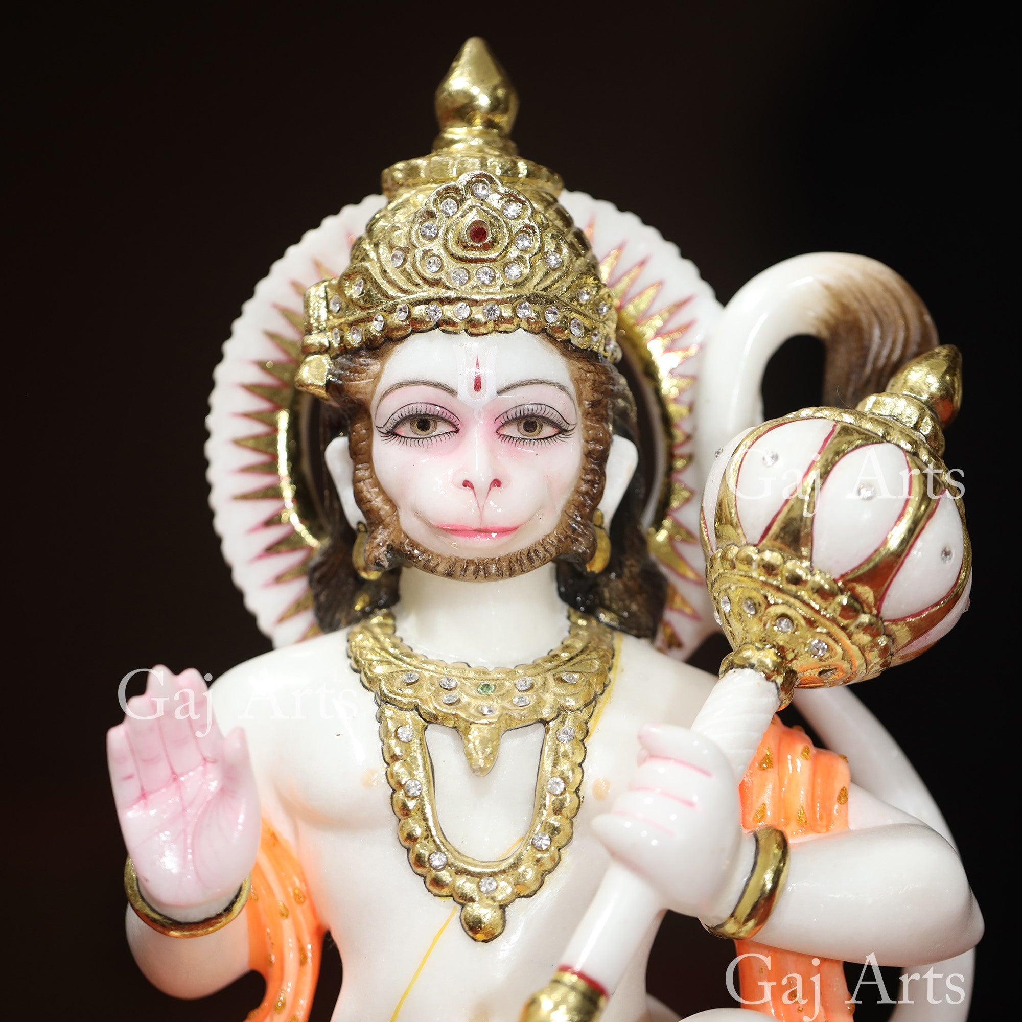 White Marble Ashirwad Hanuman Ji Idol | 15 Inch