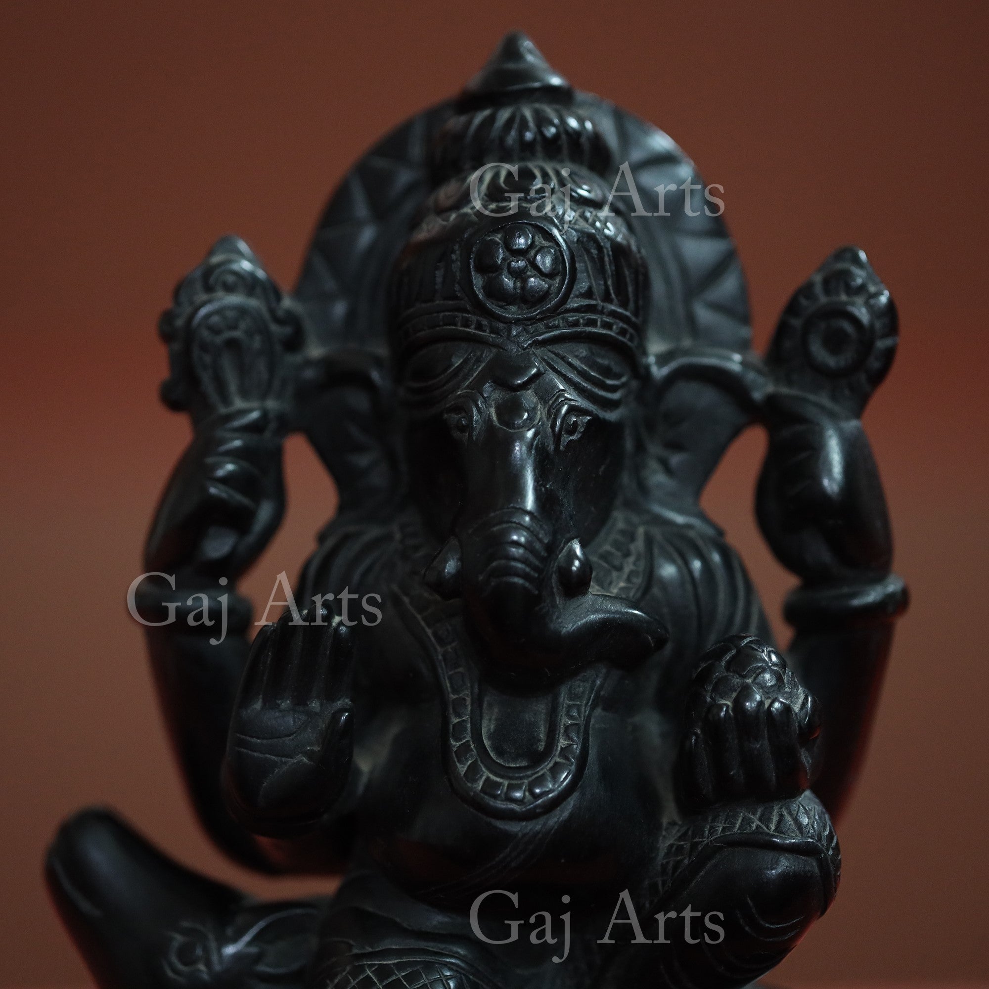 Black Marble Ganesh Murti | 9 Inch