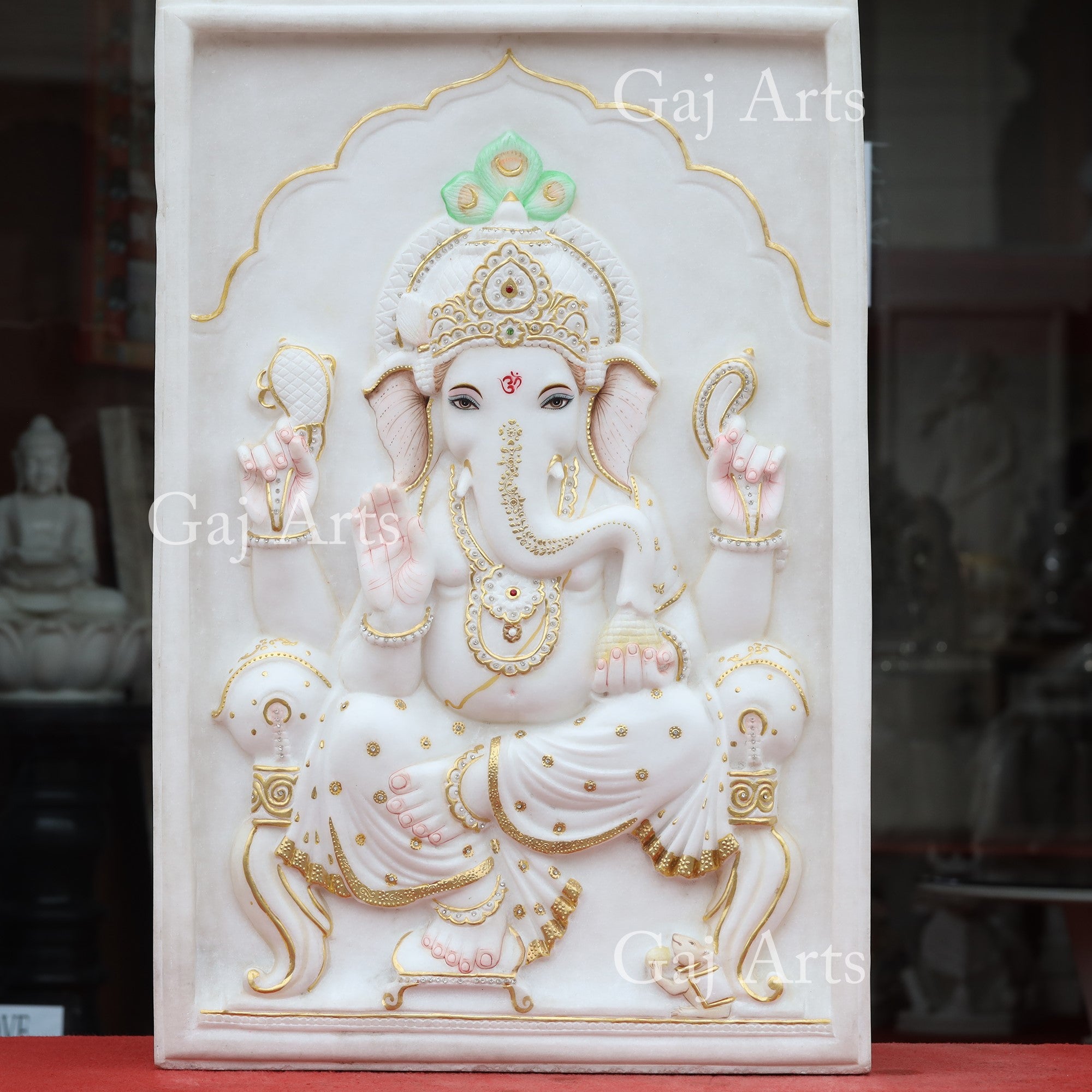 Super White Vietnam Marble Ganesh Panel | 36 Inch