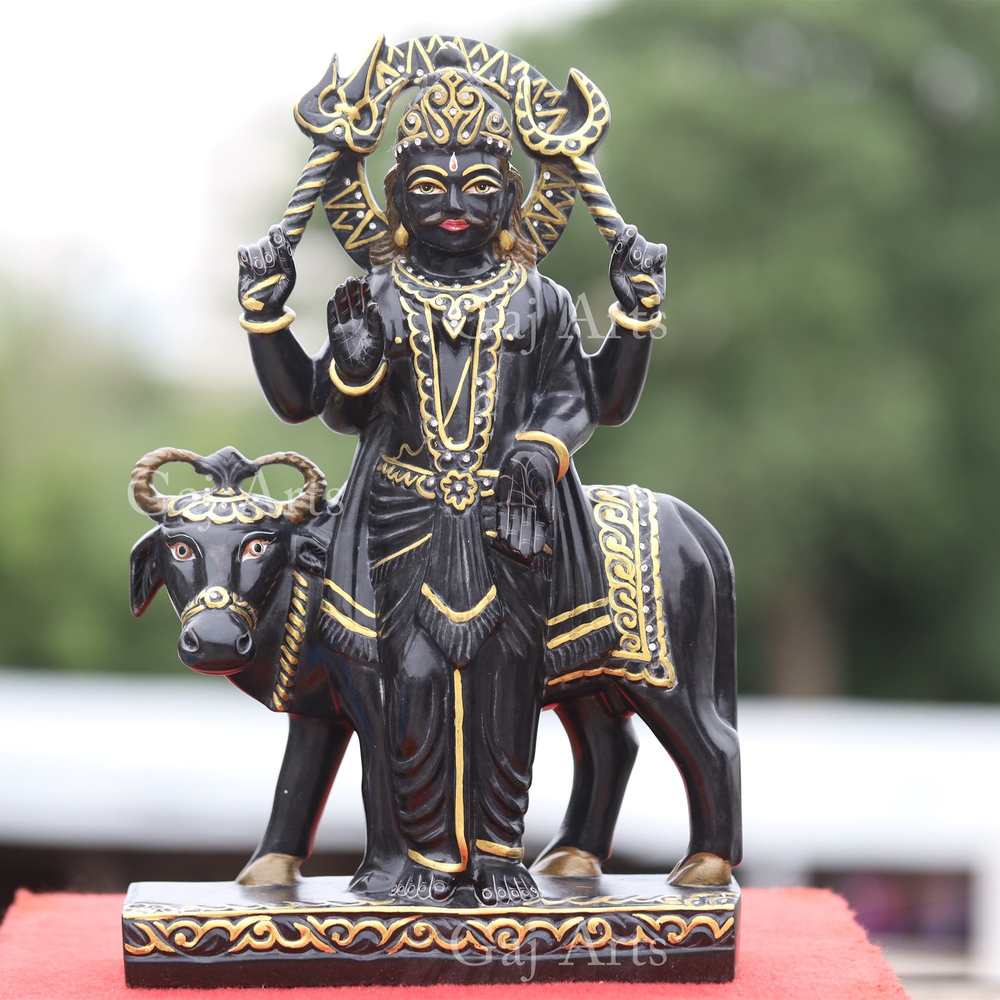 Rajasthan Black Marble Shani Dev Idol with Gold Work | 15 Inch