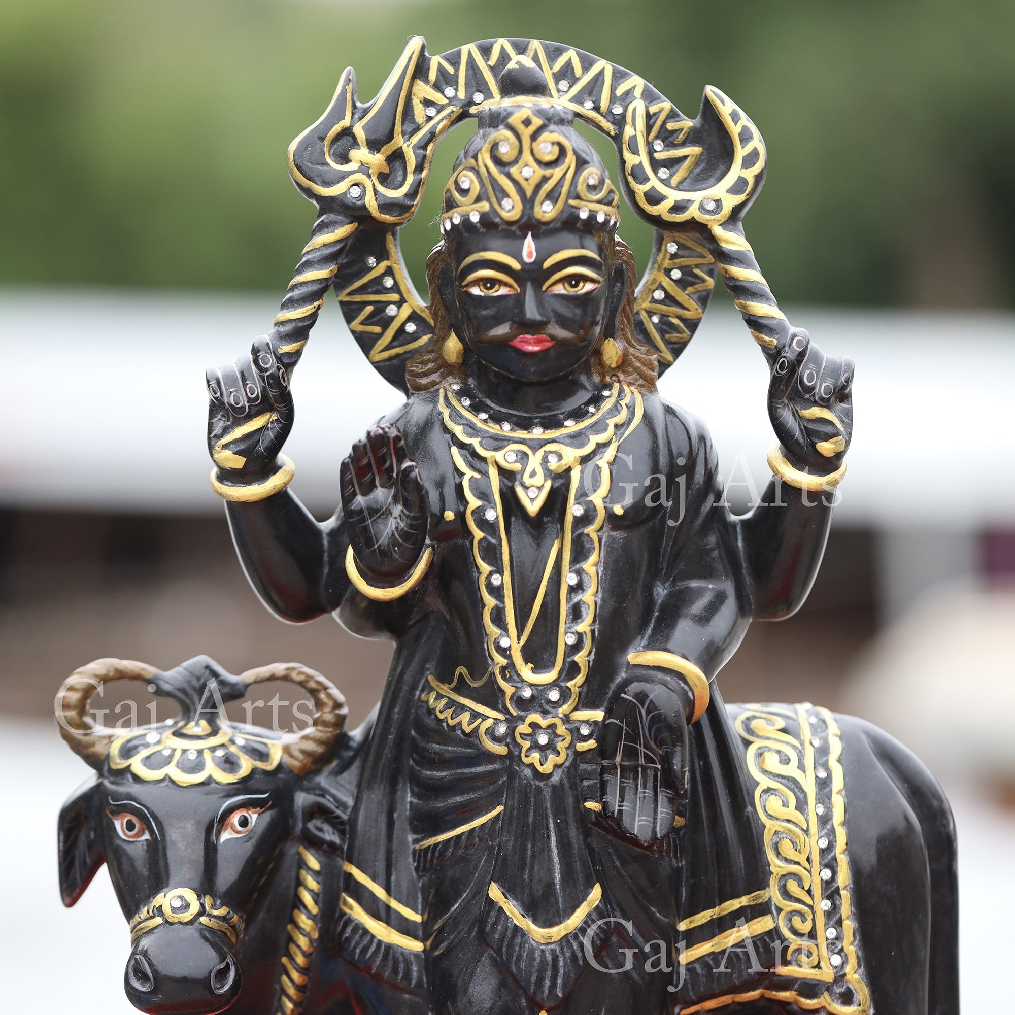 Rajasthan Black Marble Shani Dev Idol with Gold Work | 15 Inch