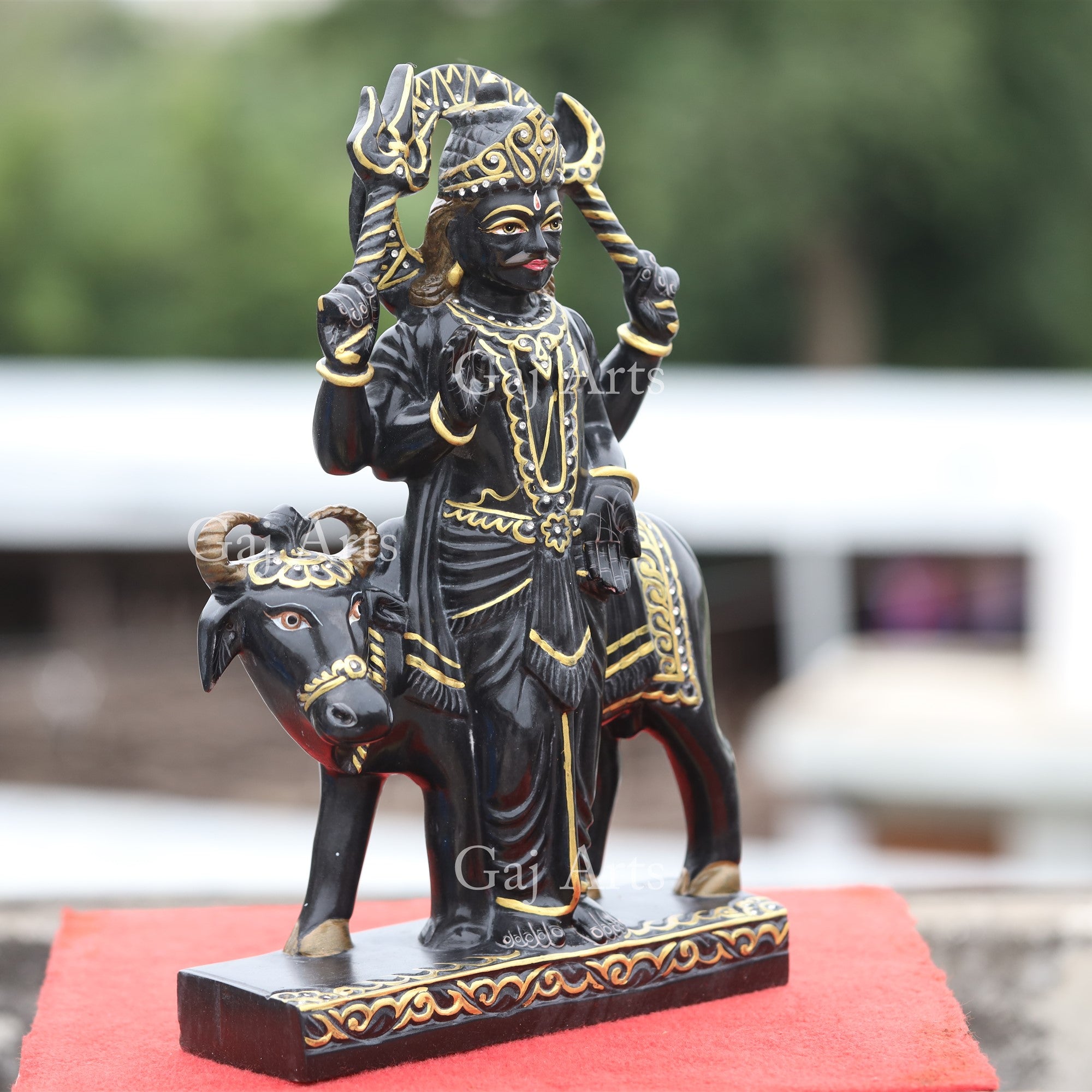 Rajasthan Black Marble Shani Dev Idol with Gold Work | 15 Inch