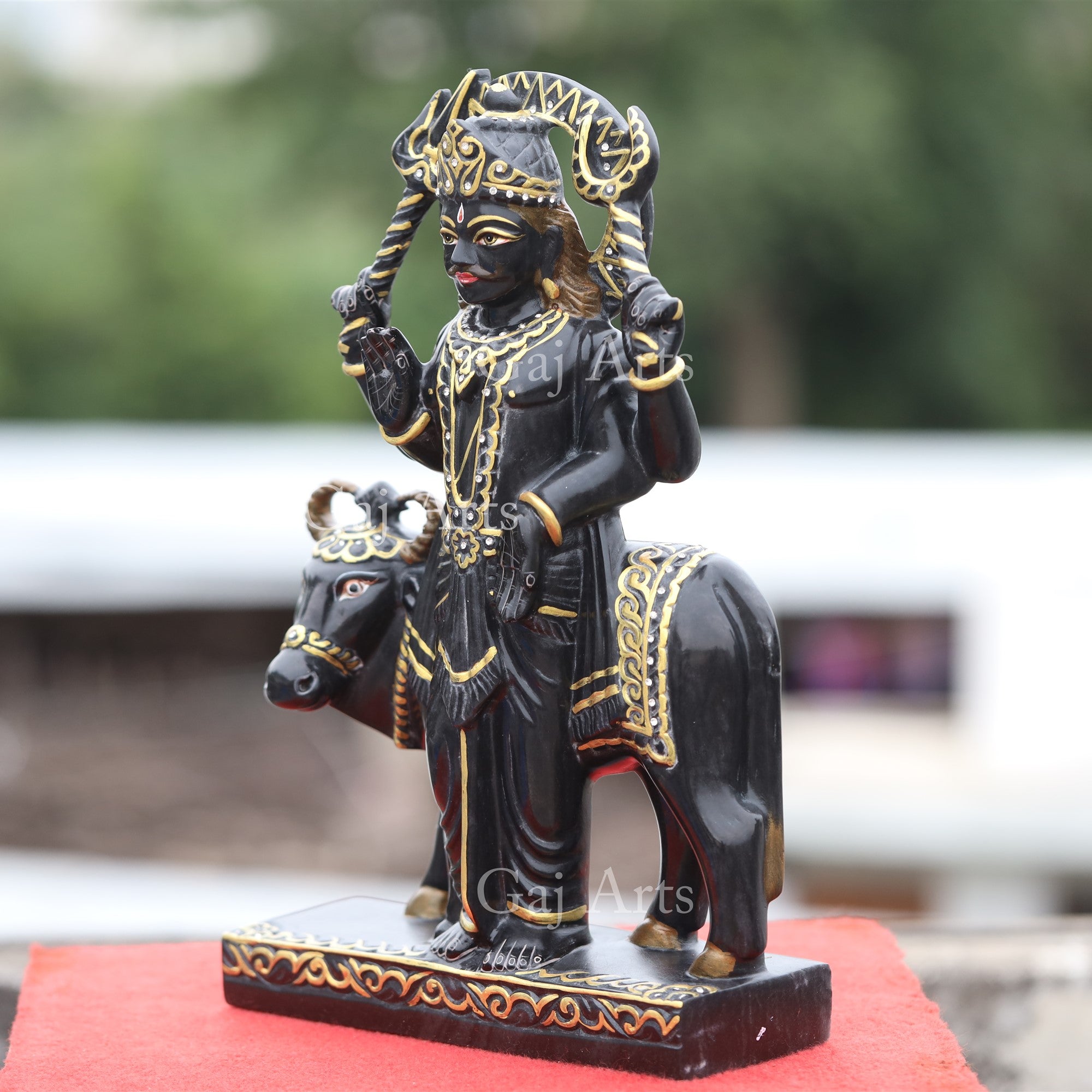 Rajasthan Black Marble Shani Dev Idol with Gold Work | 15 Inch