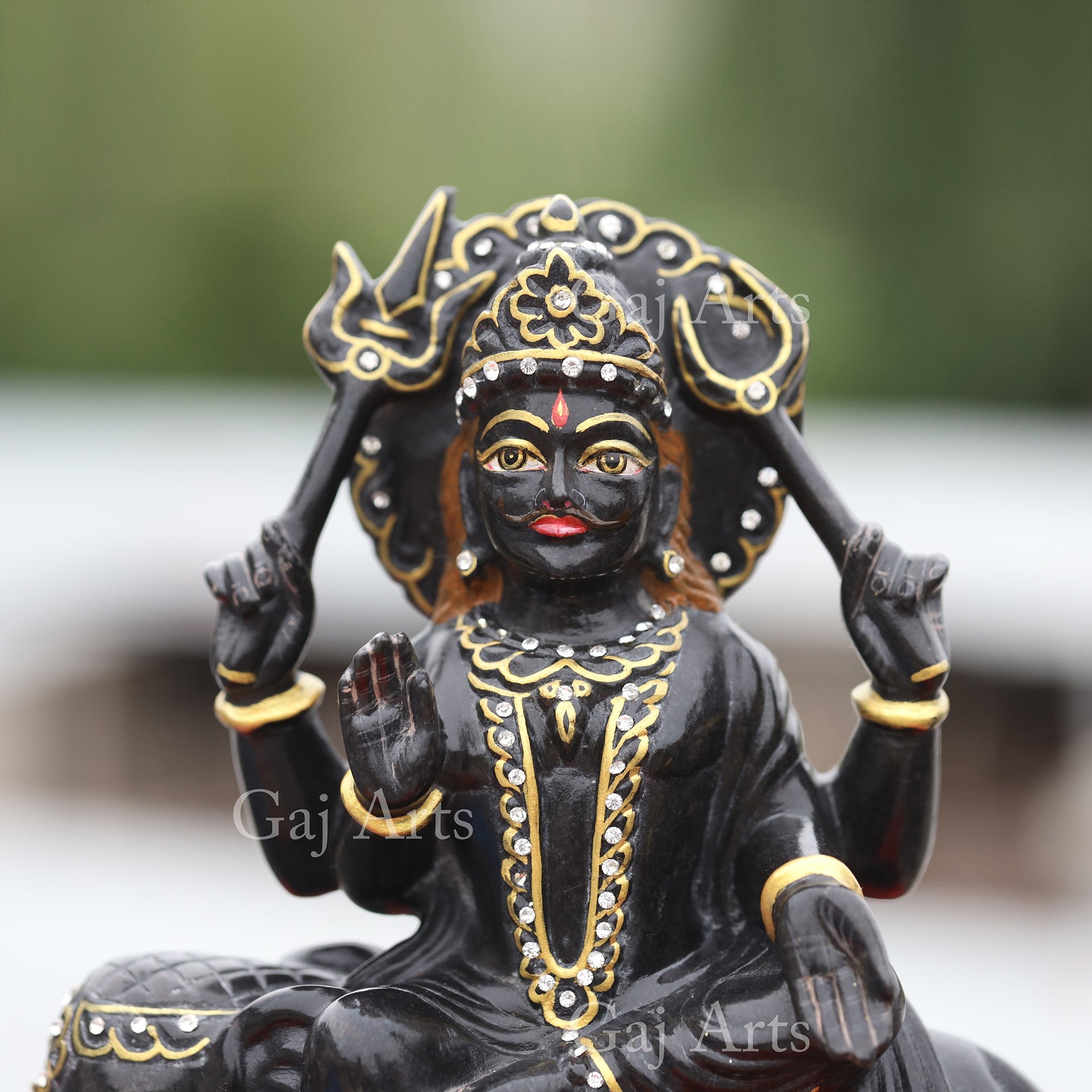 Rajasthan Black Marble Shani Dev Idol with Gold Work | 12 Inch