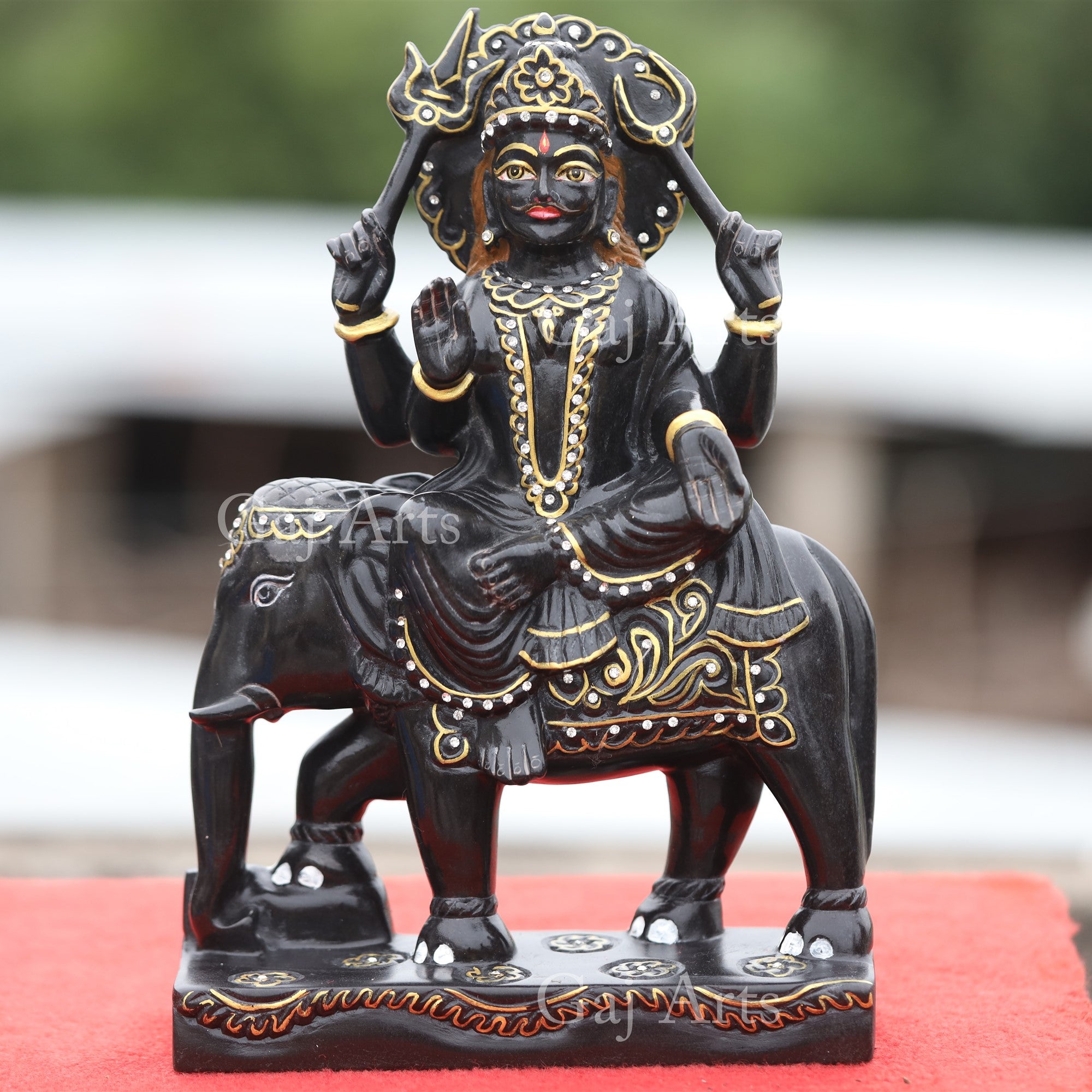 Rajasthan Black Marble Shani Dev Idol with Gold Work | 12 Inch