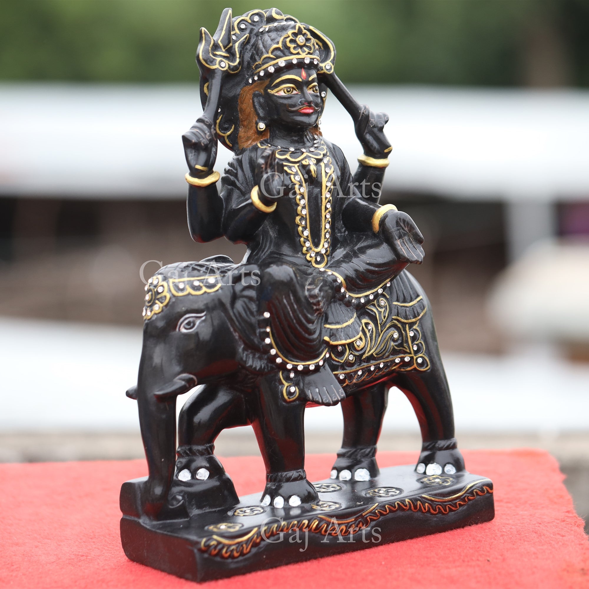 Rajasthan Black Marble Shani Dev Idol with Gold Work | 12 Inch