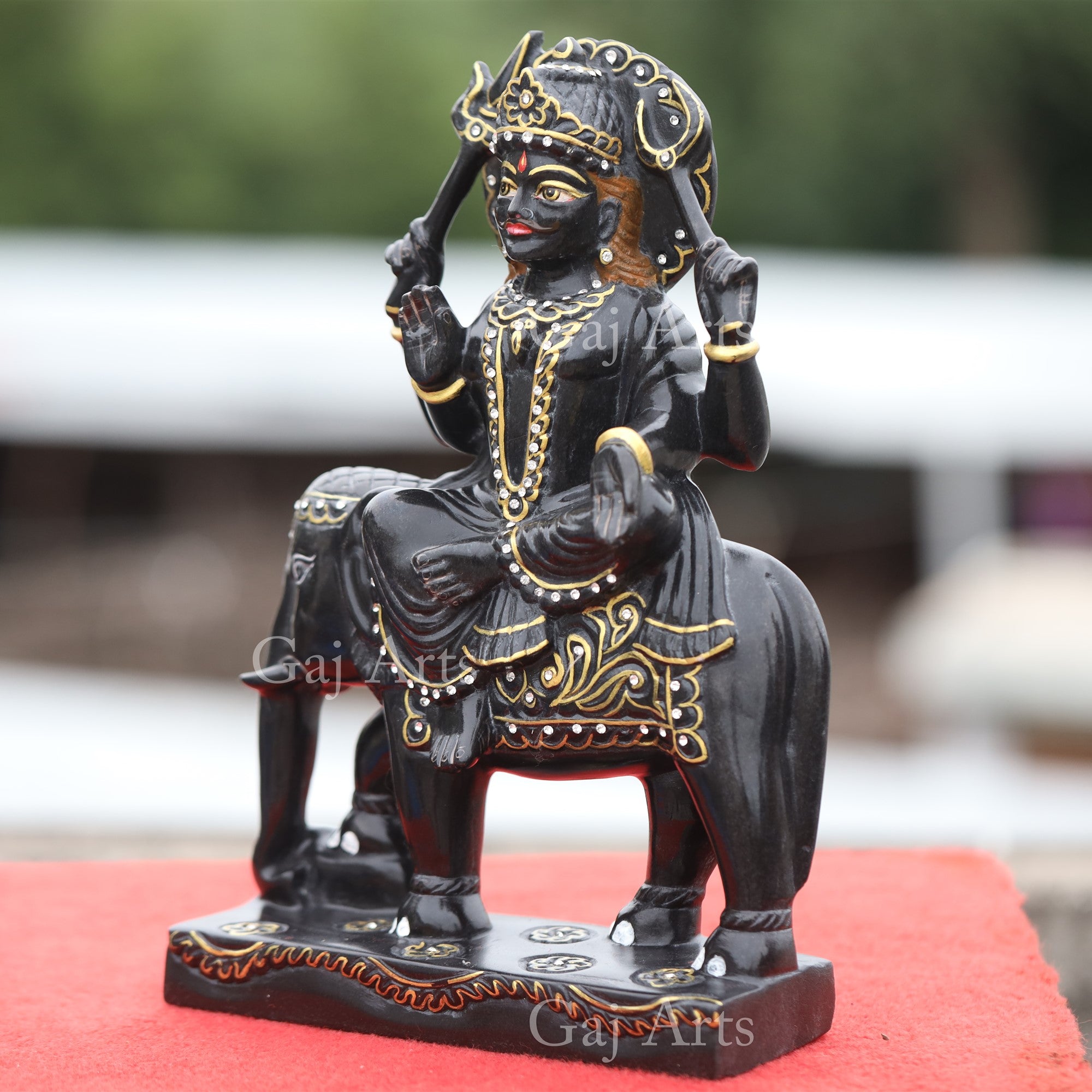 Rajasthan Black Marble Shani Dev Idol with Gold Work | 12 Inch