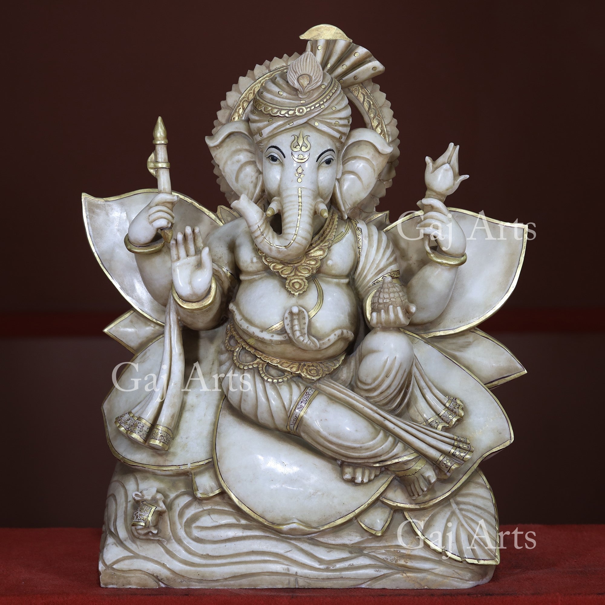 White Makrana Marble Ganesh Statue | 30 Inch