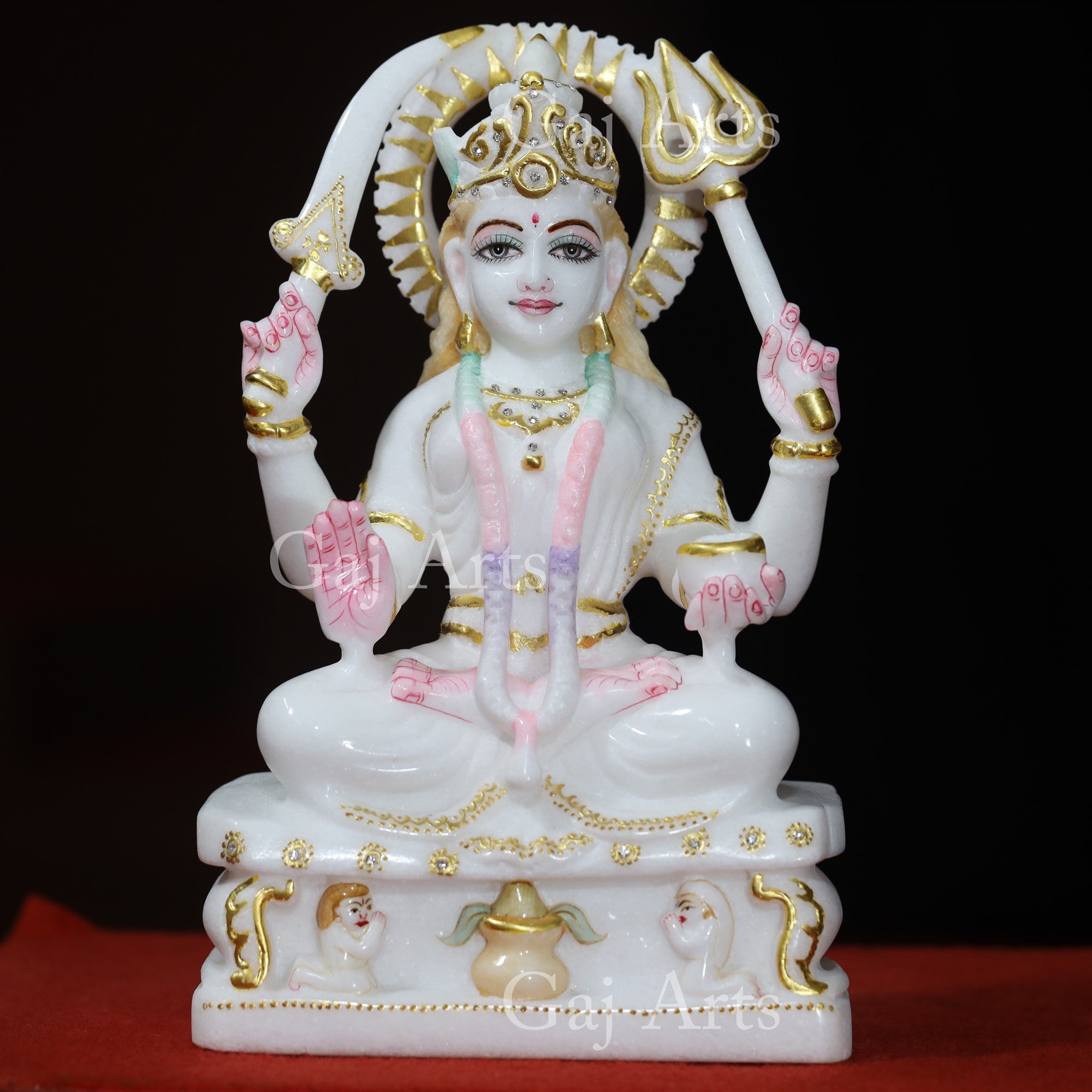 Makrana White Marble Santoshi Maa Murti with Gold Work | 12 Inch
