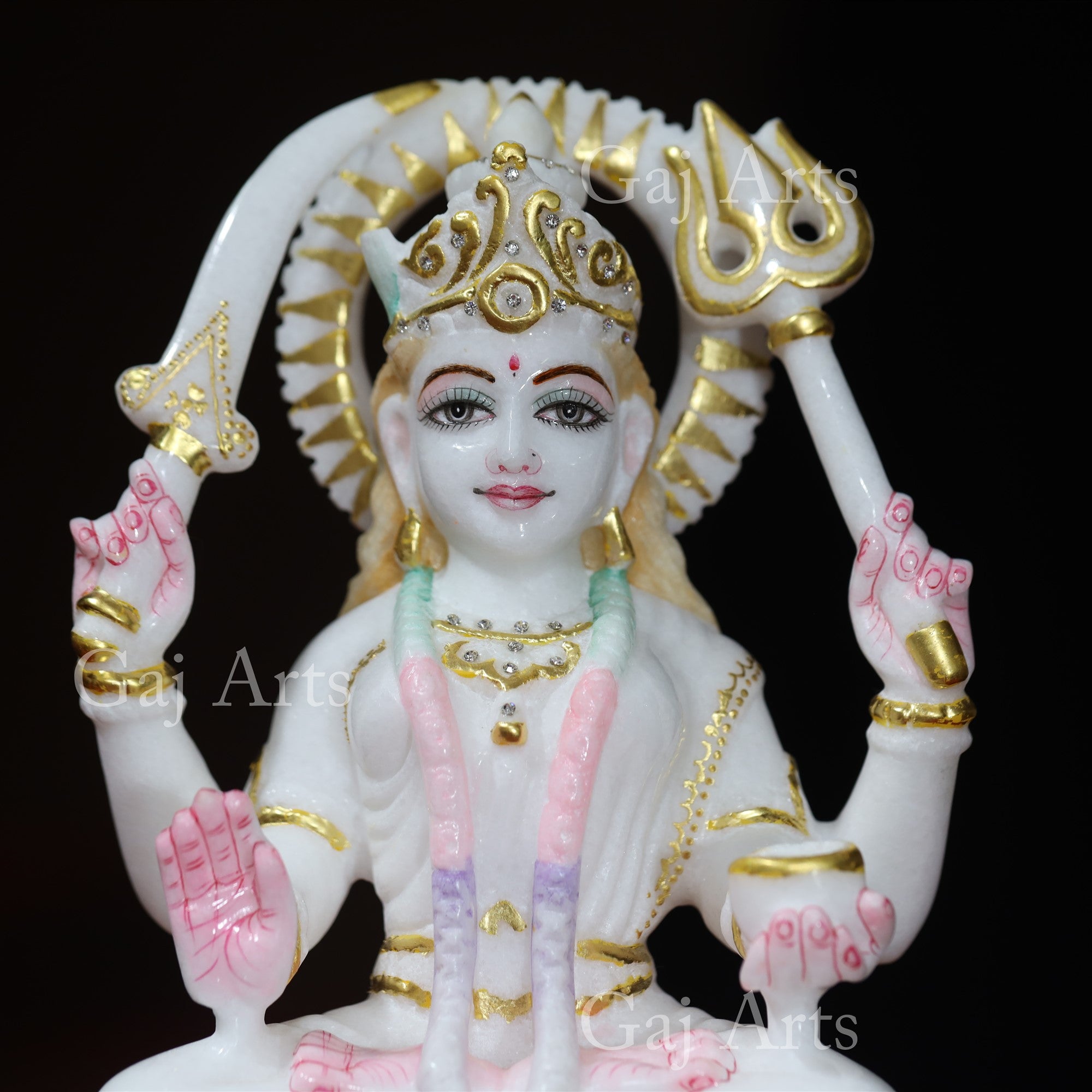 Makrana White Marble Santoshi Maa Murti with Gold Work | 12 Inch