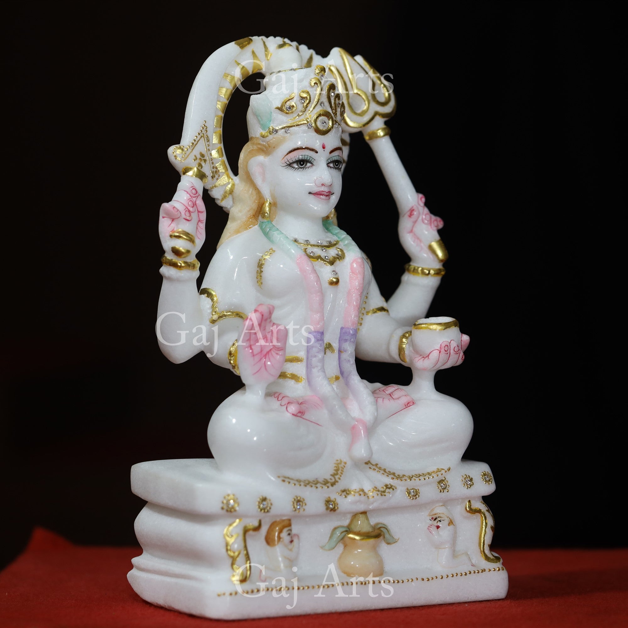 Makrana White Marble Santoshi Maa Murti with Gold Work | 12 Inch