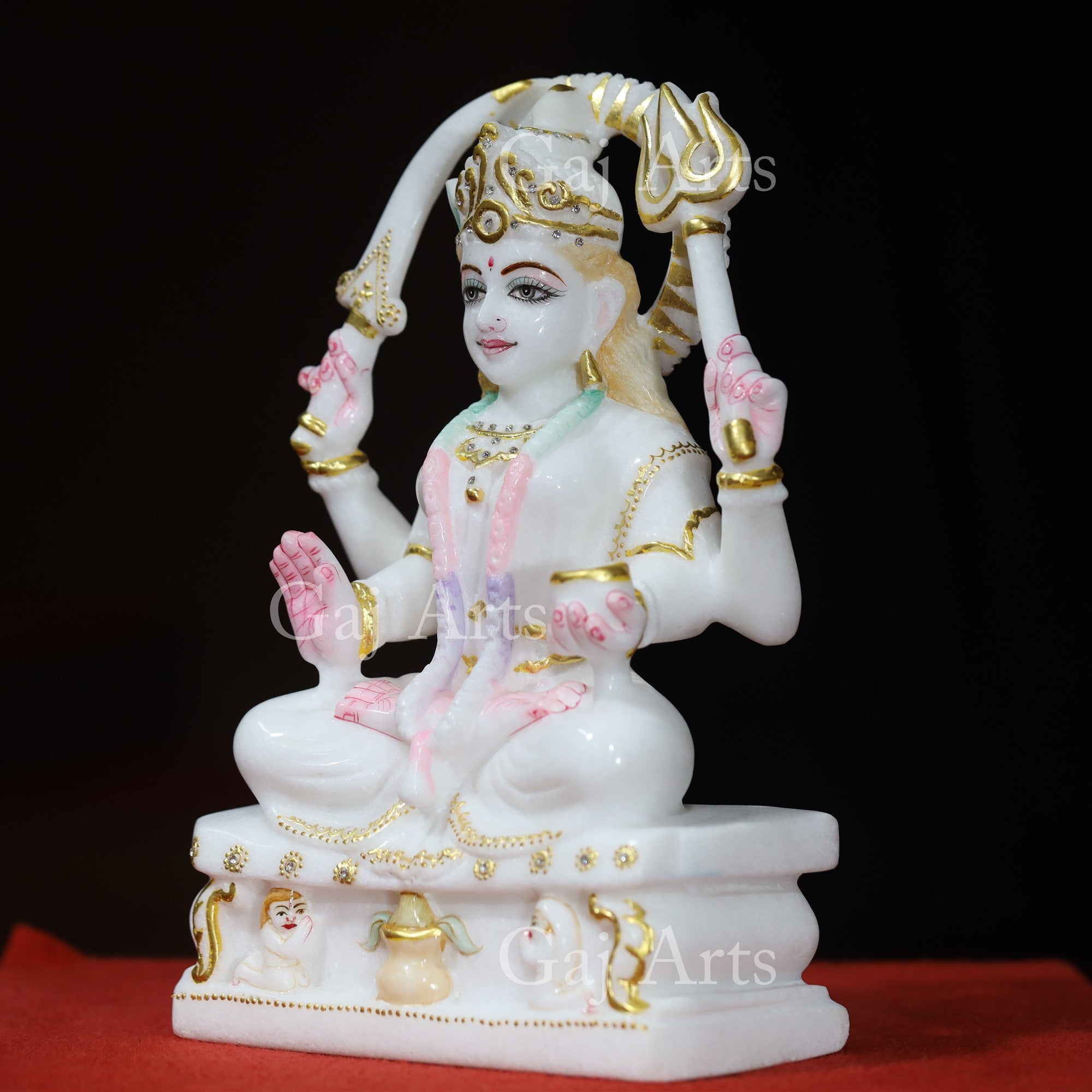 Makrana White Marble Santoshi Maa Murti with Gold Work | 12 Inch