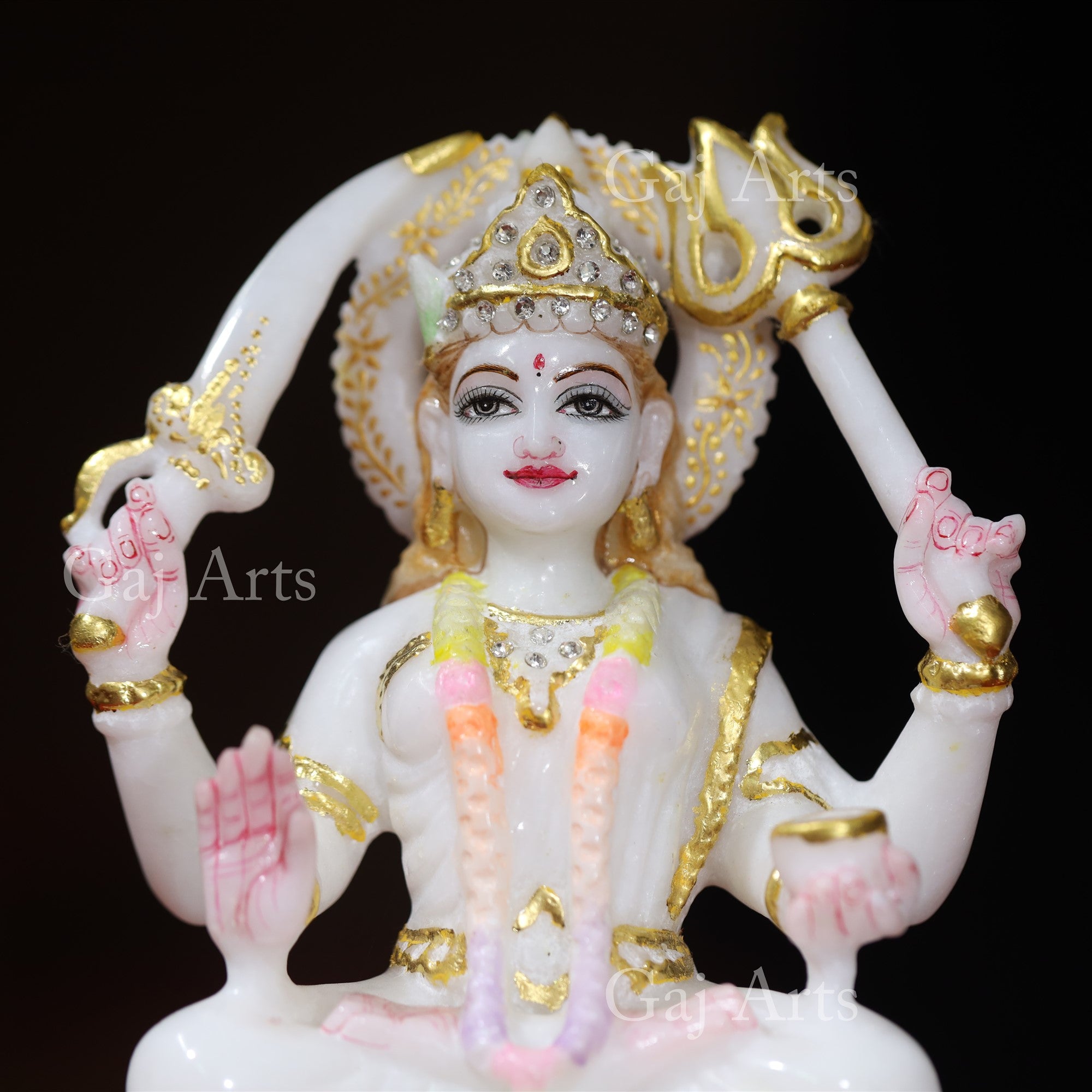 Makrana White Marble Santoshi Maa Idol with Gold Foil | 9 Inch