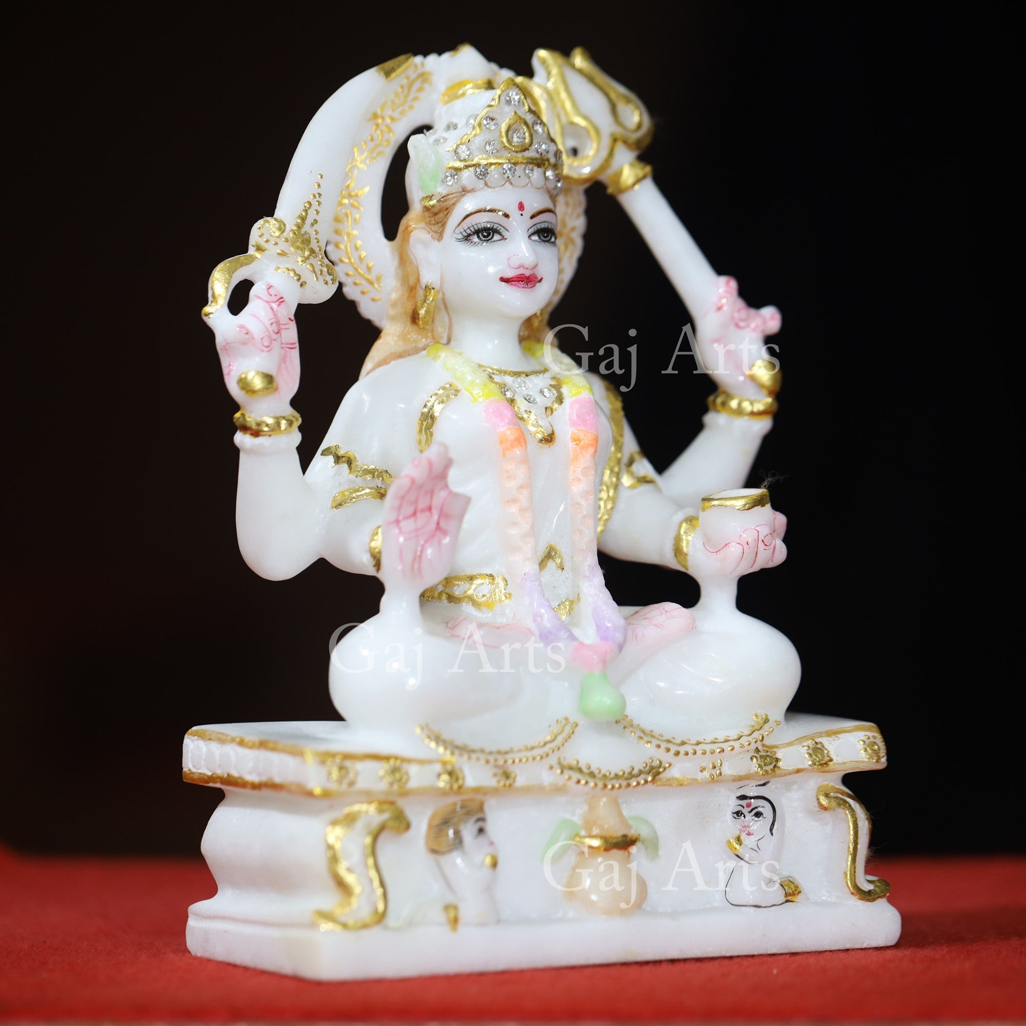 Makrana White Marble Santoshi Maa Idol with Gold Foil | 9 Inch