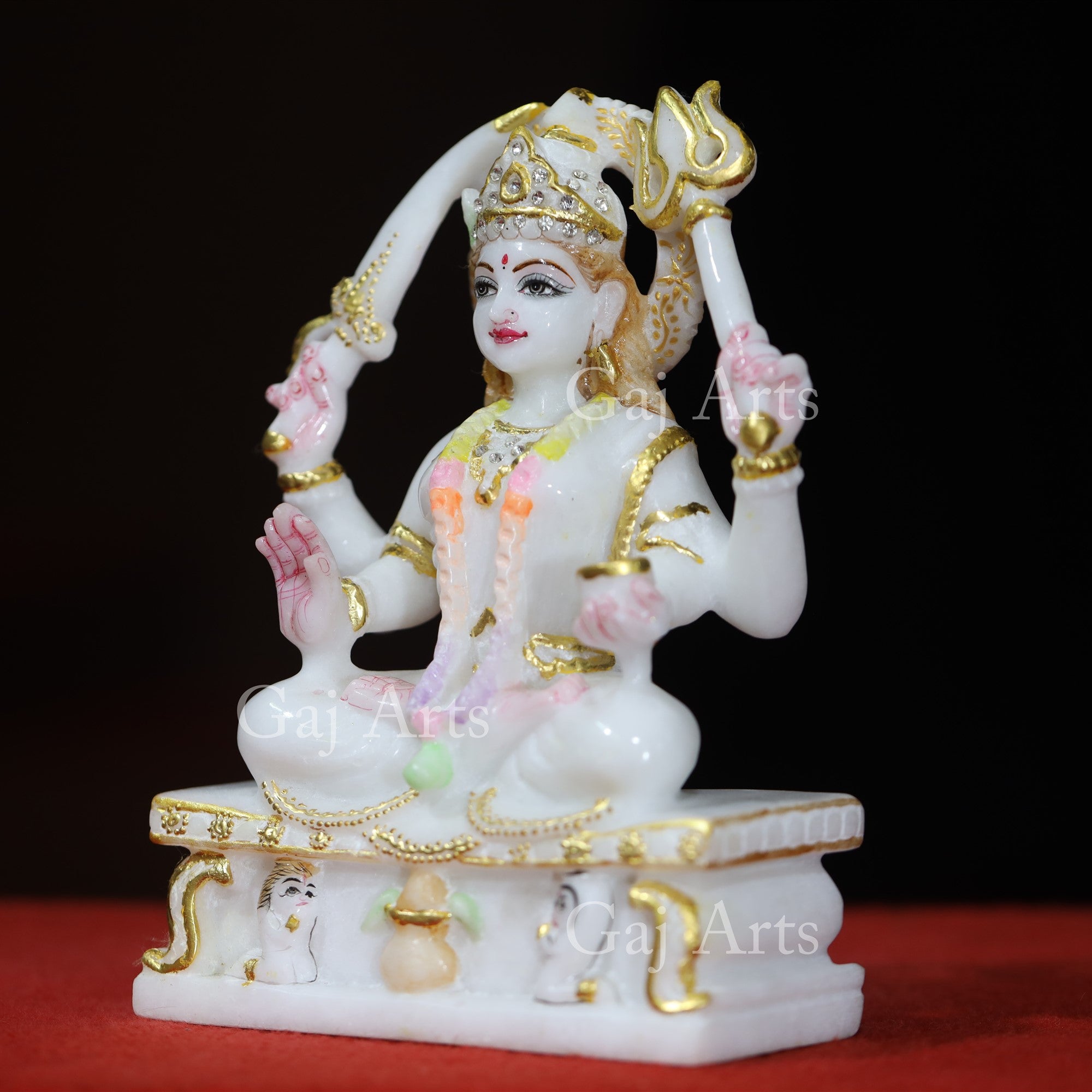 Makrana White Marble Santoshi Maa Idol with Gold Foil | 9 Inch