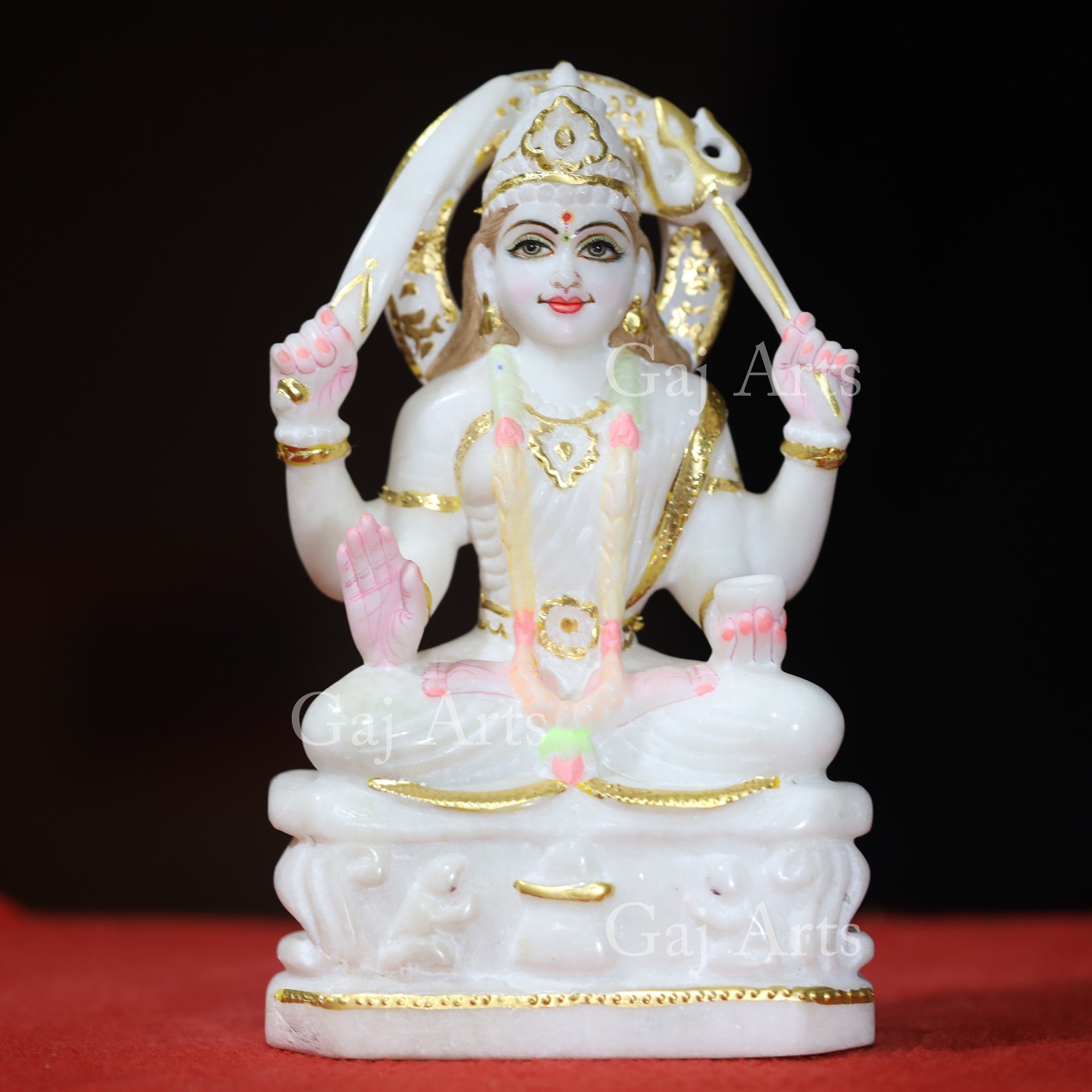 Makrana White Marble Santoshi Mata Statue with Gold Detailing | 9 Inch