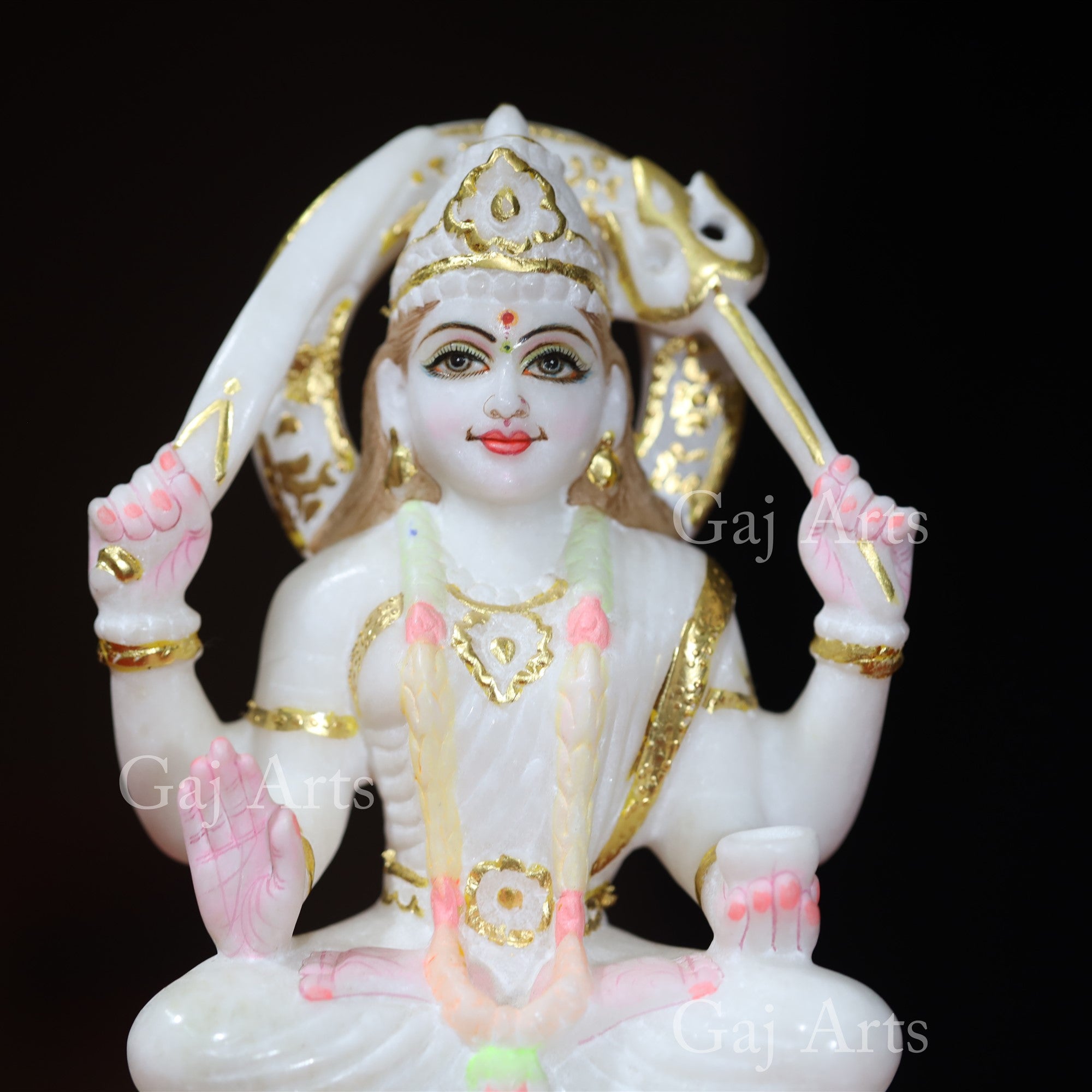 Makrana White Marble Santoshi Mata Statue with Gold Detailing | 9 Inch