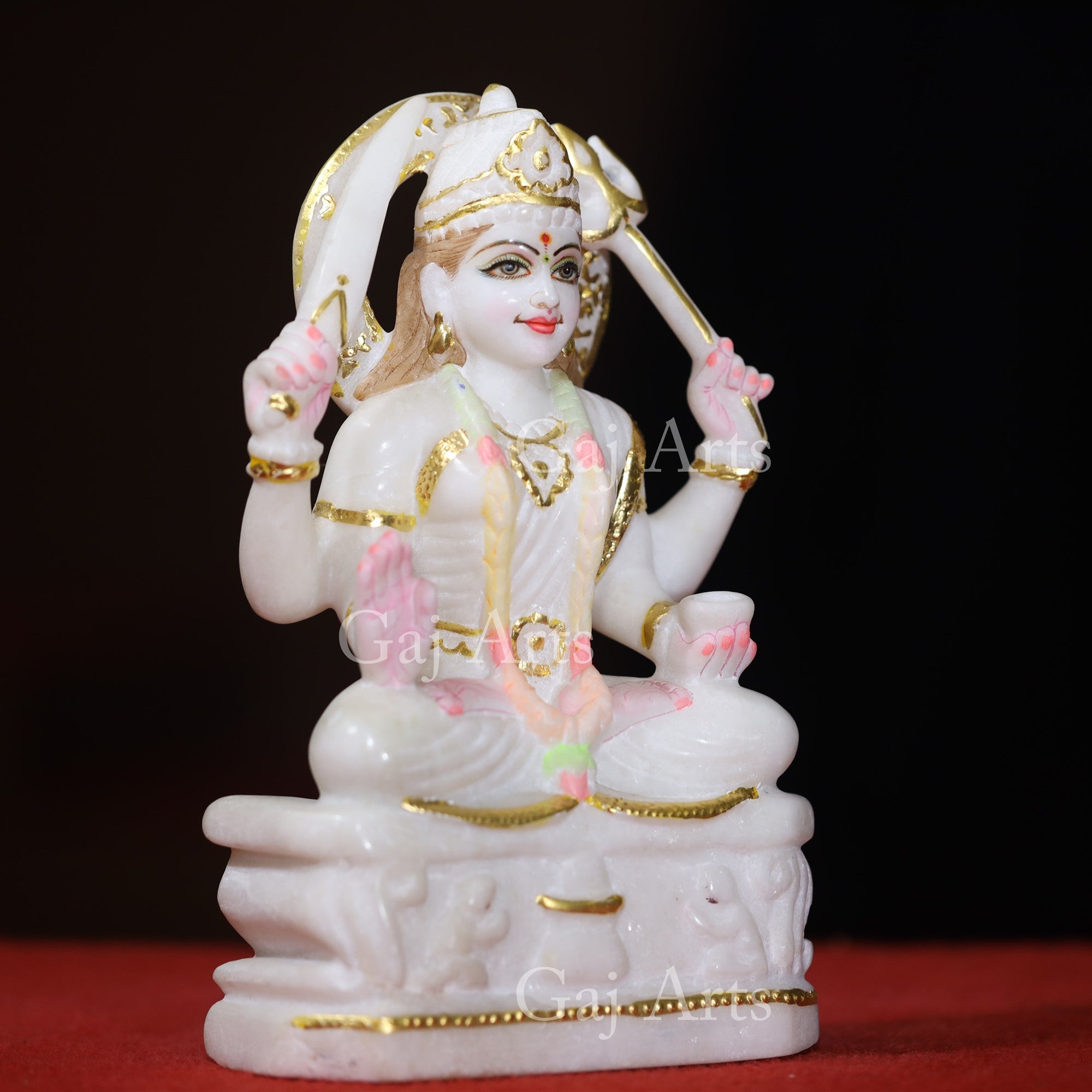 Makrana White Marble Santoshi Mata Statue with Gold Detailing | 9 Inch