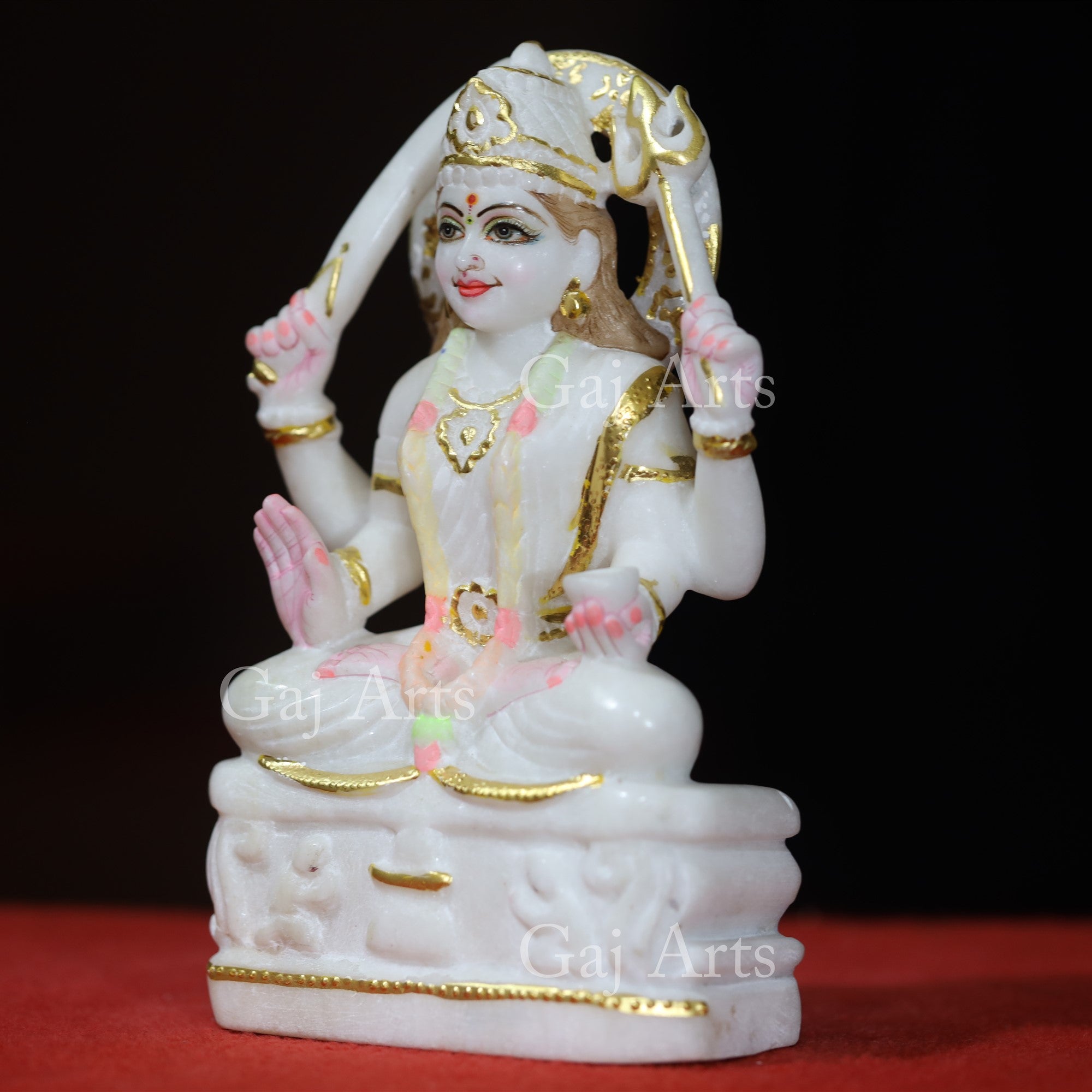 Makrana White Marble Santoshi Mata Statue with Gold Detailing | 9 Inch