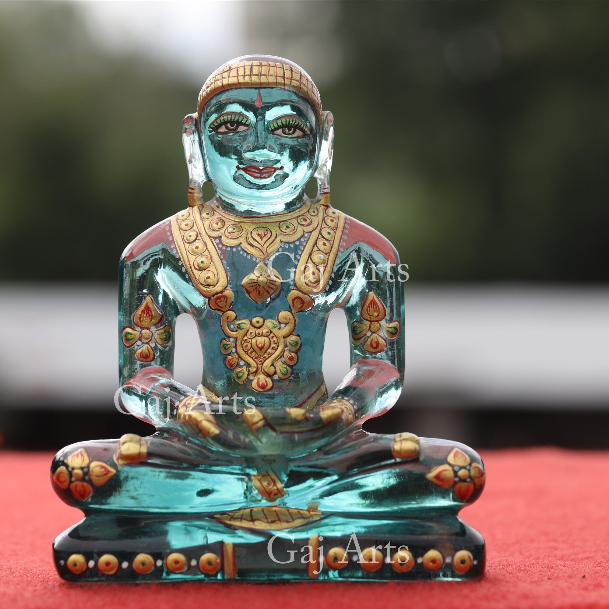 Green Semi Precious Stone Jain Idol | 5 Inch