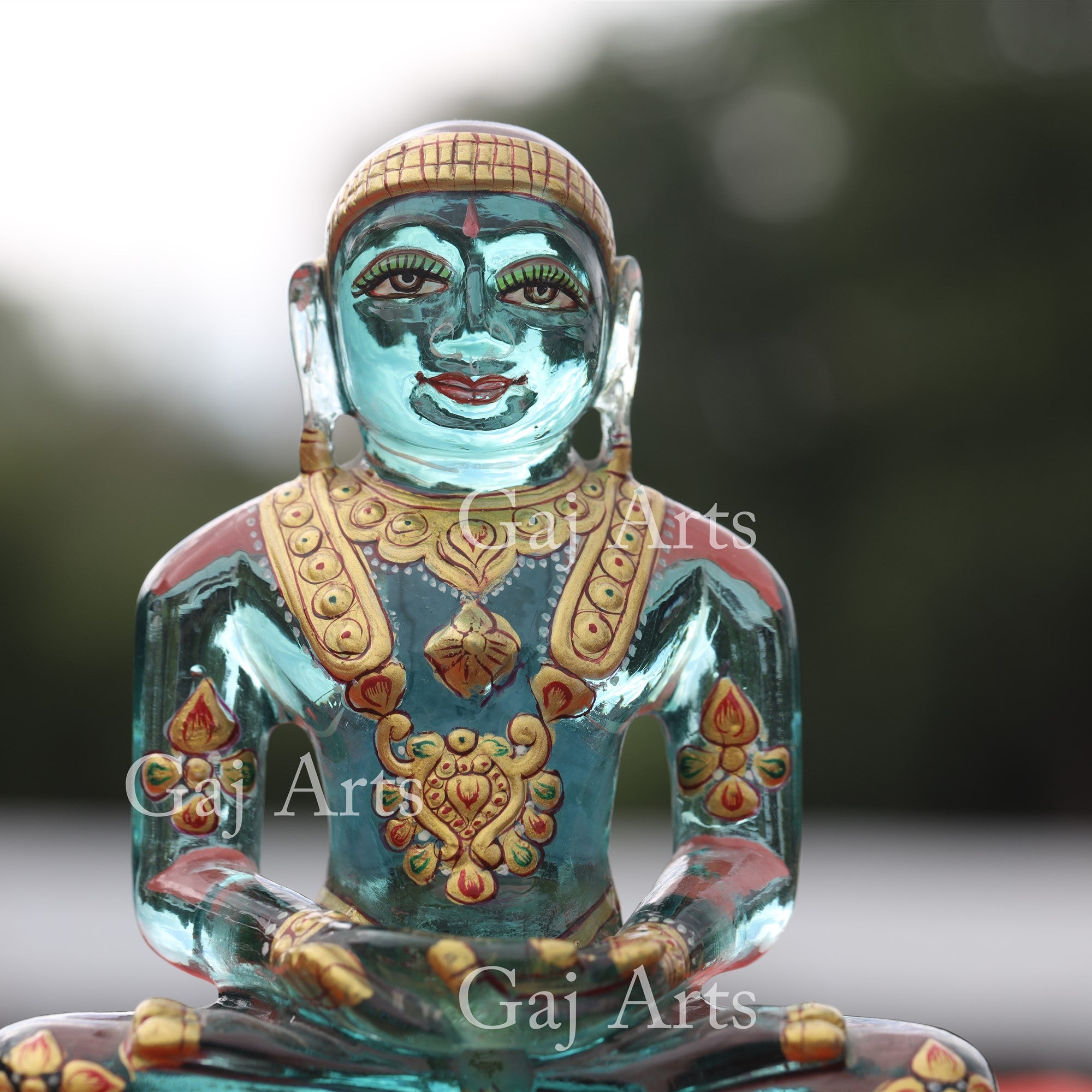 Green Semi Precious Stone Jain Idol | 5 Inch