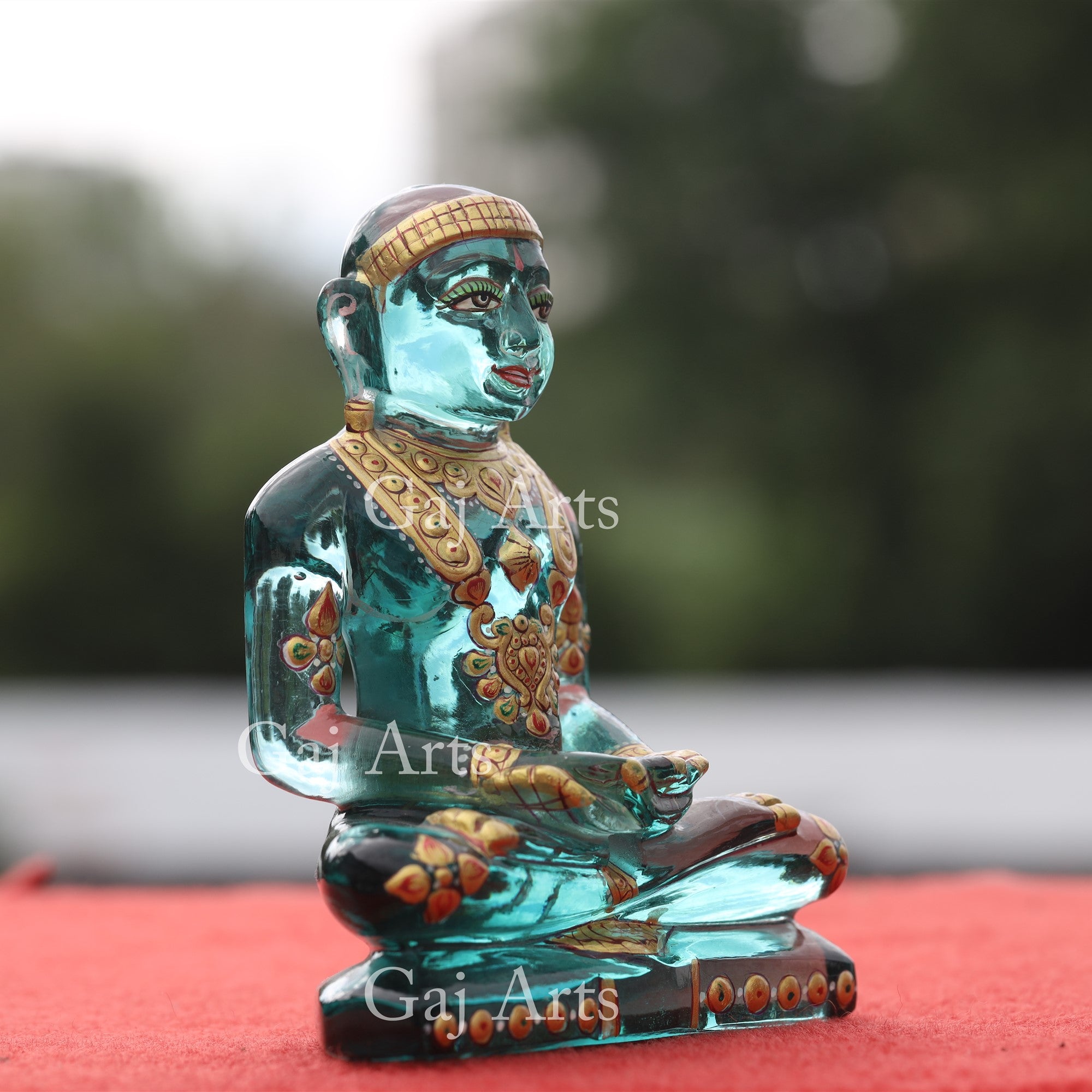 Green Semi Precious Stone Jain Idol | 5 Inch