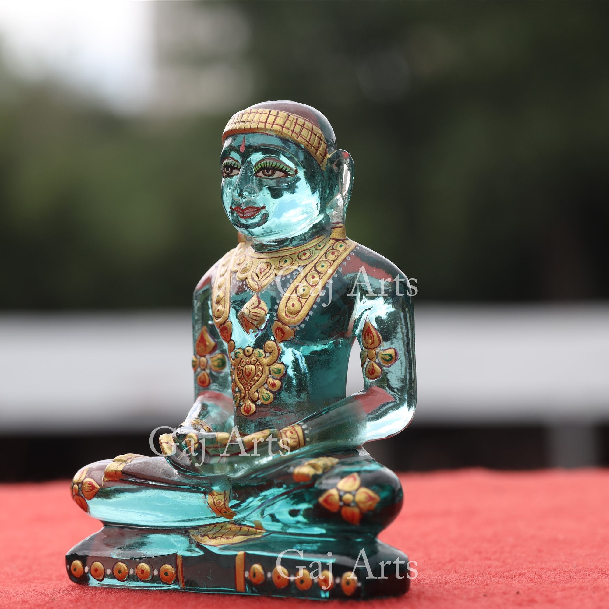 Green Semi Precious Stone Jain Idol | 5 Inch