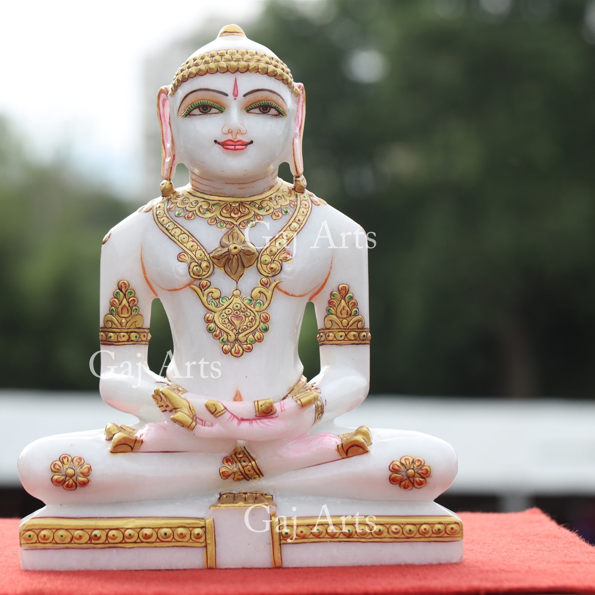 White Makrana Marble Jain Idol | 11 Inch
