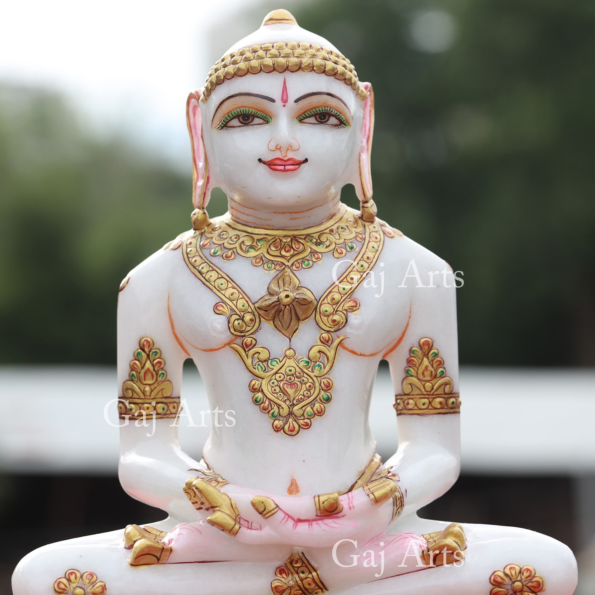 White Makrana Marble Jain Idol | 11 Inch
