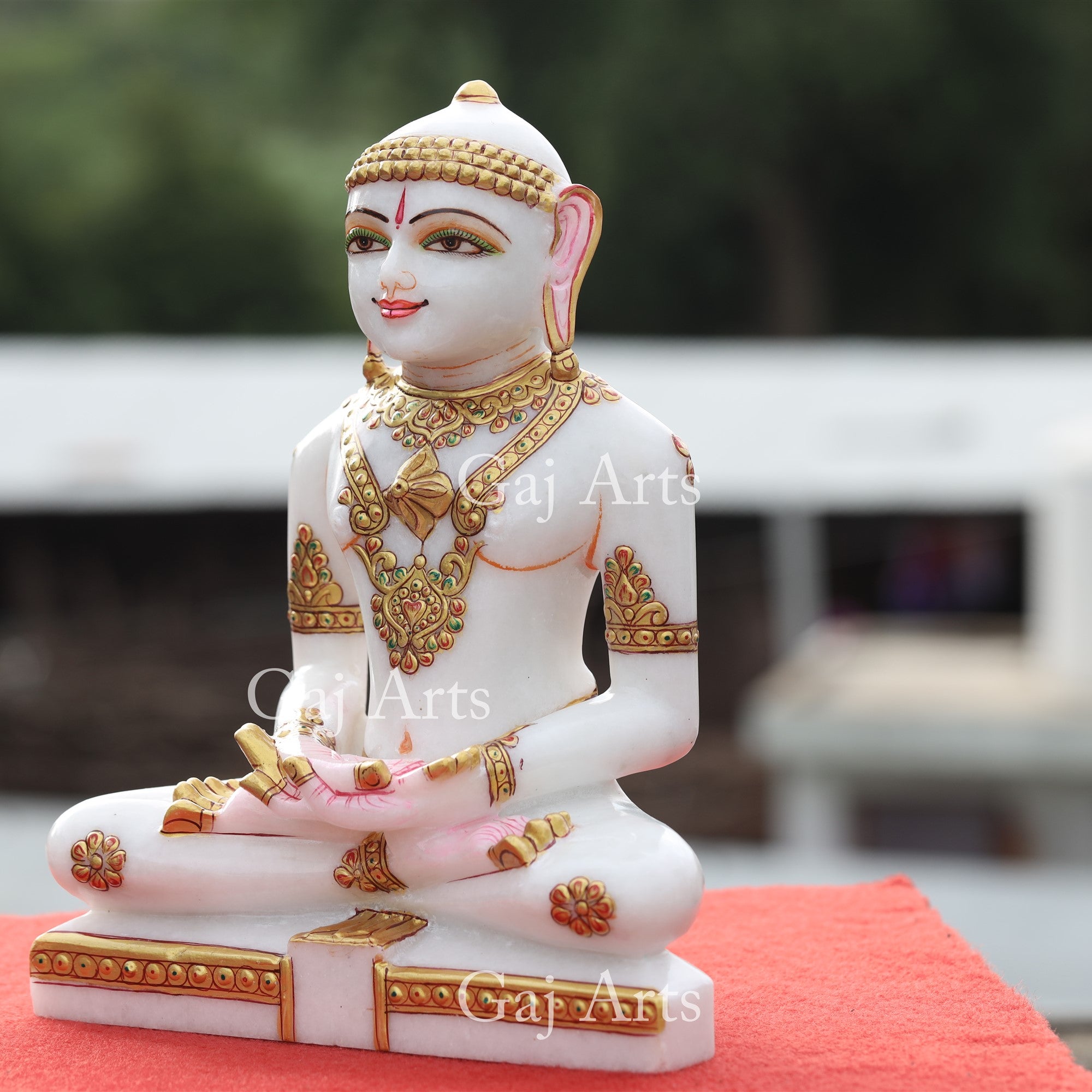 White Makrana Marble Jain Idol | 11 Inch