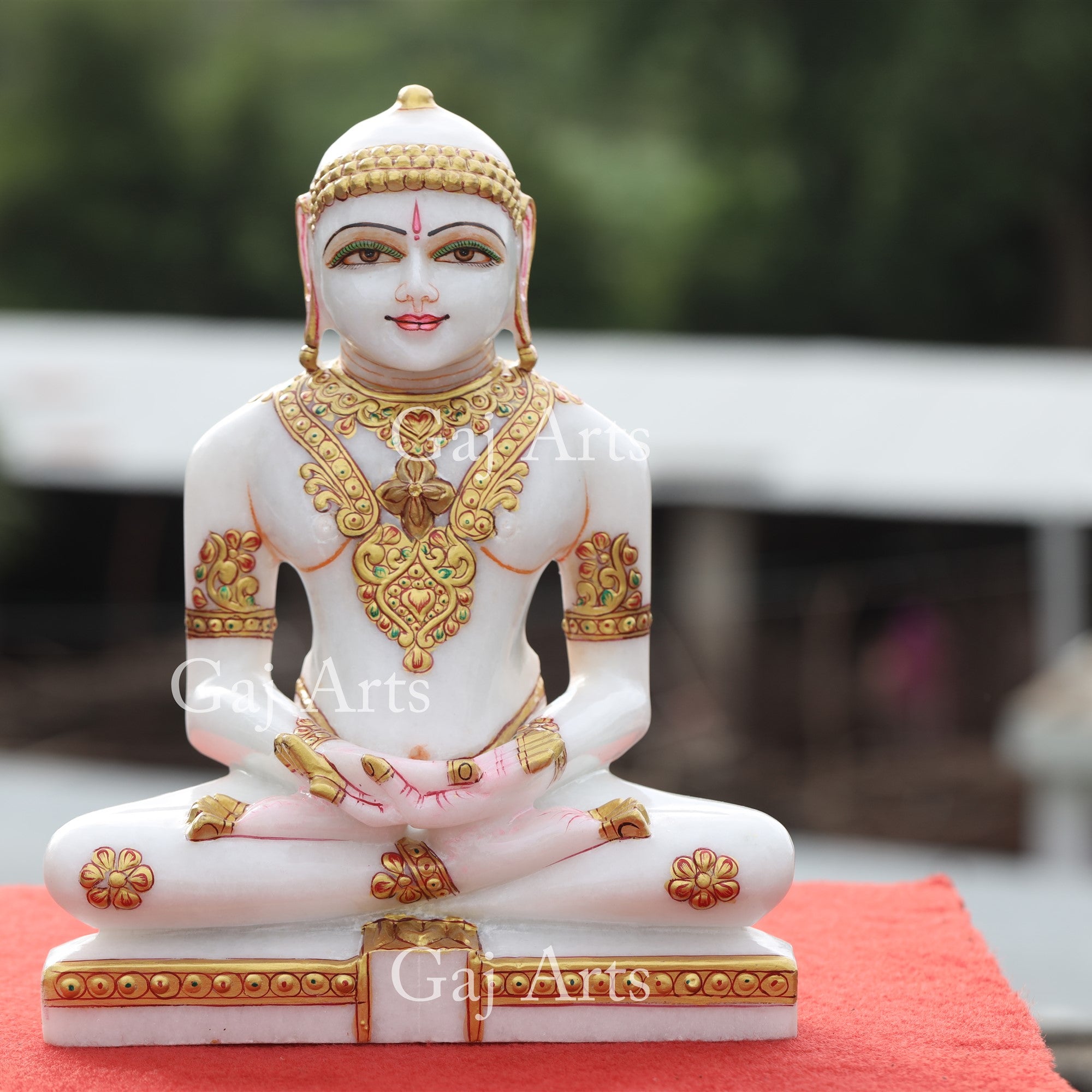 White Makrana Marble Jain Idol | 11 Inch