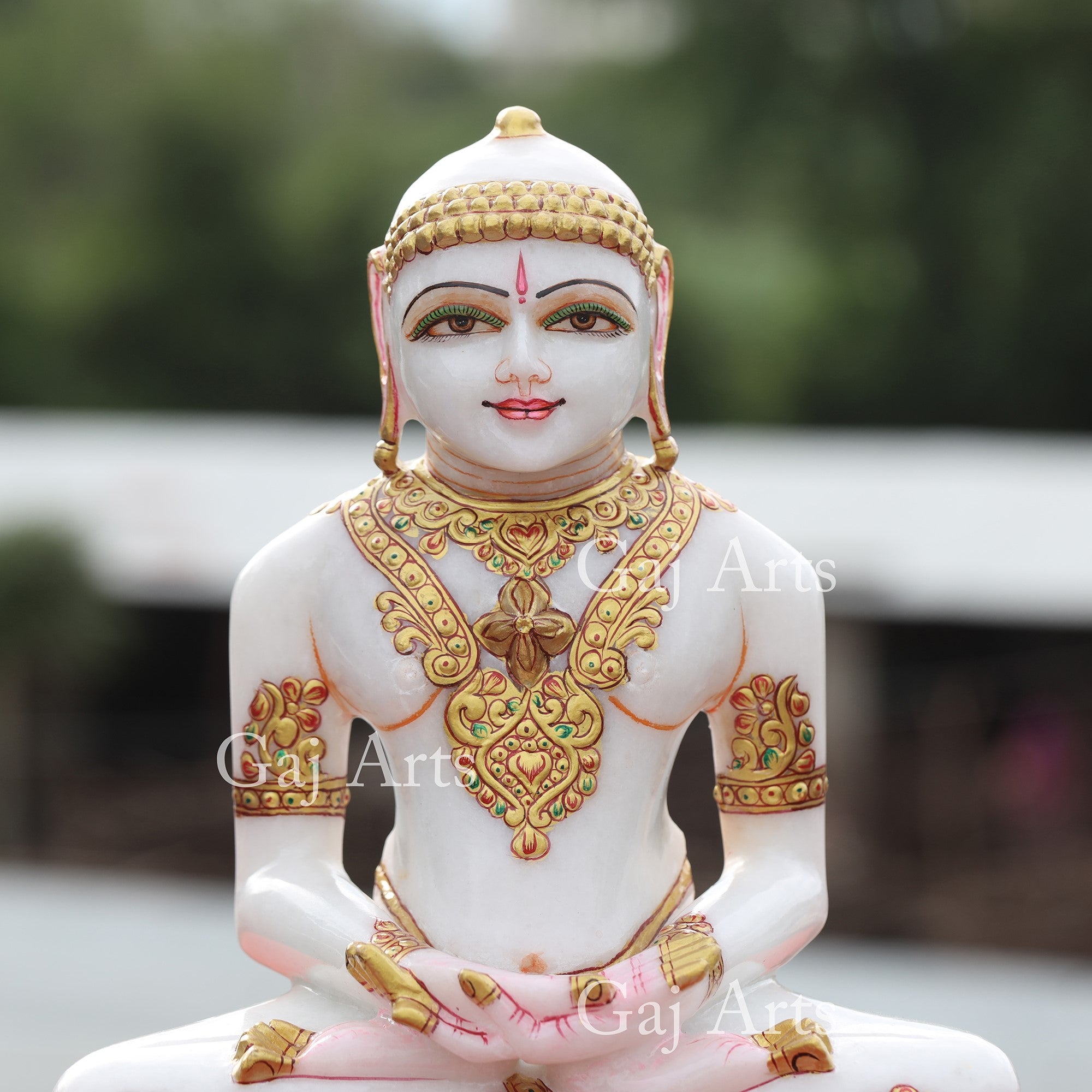 White Makrana Marble Jain Idol | 11 Inch