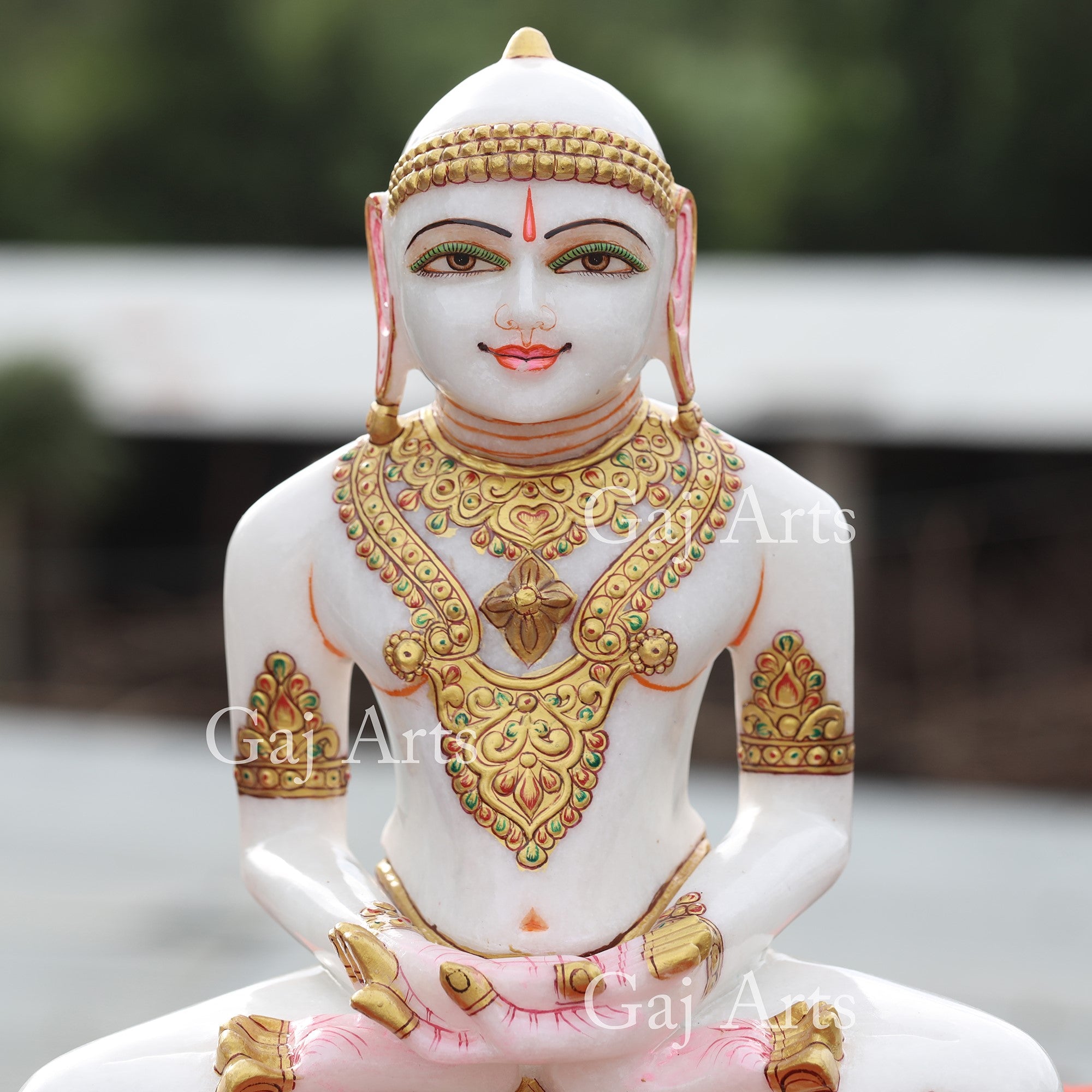 White Makrana Marble Jain Idol | 13 Inch