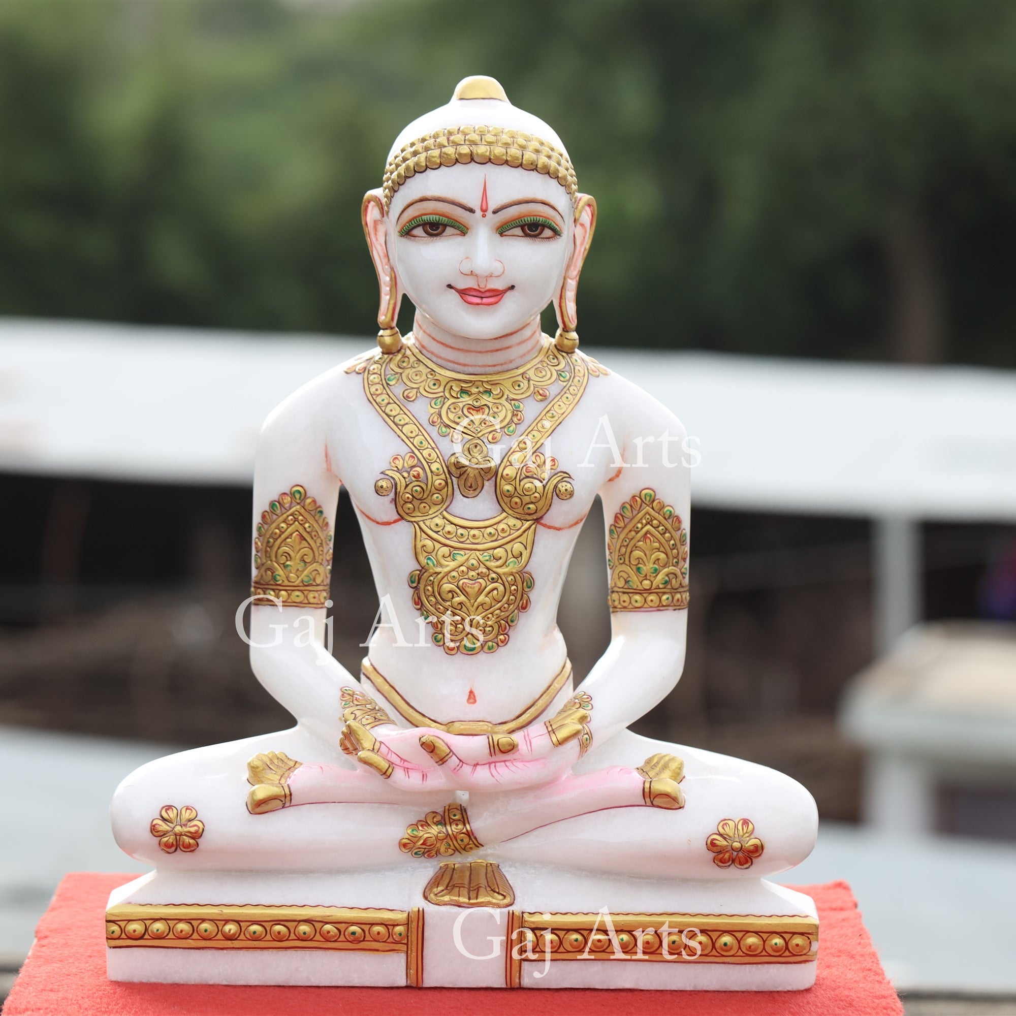 White Makrana Marble Jain Idol | 15 Inch